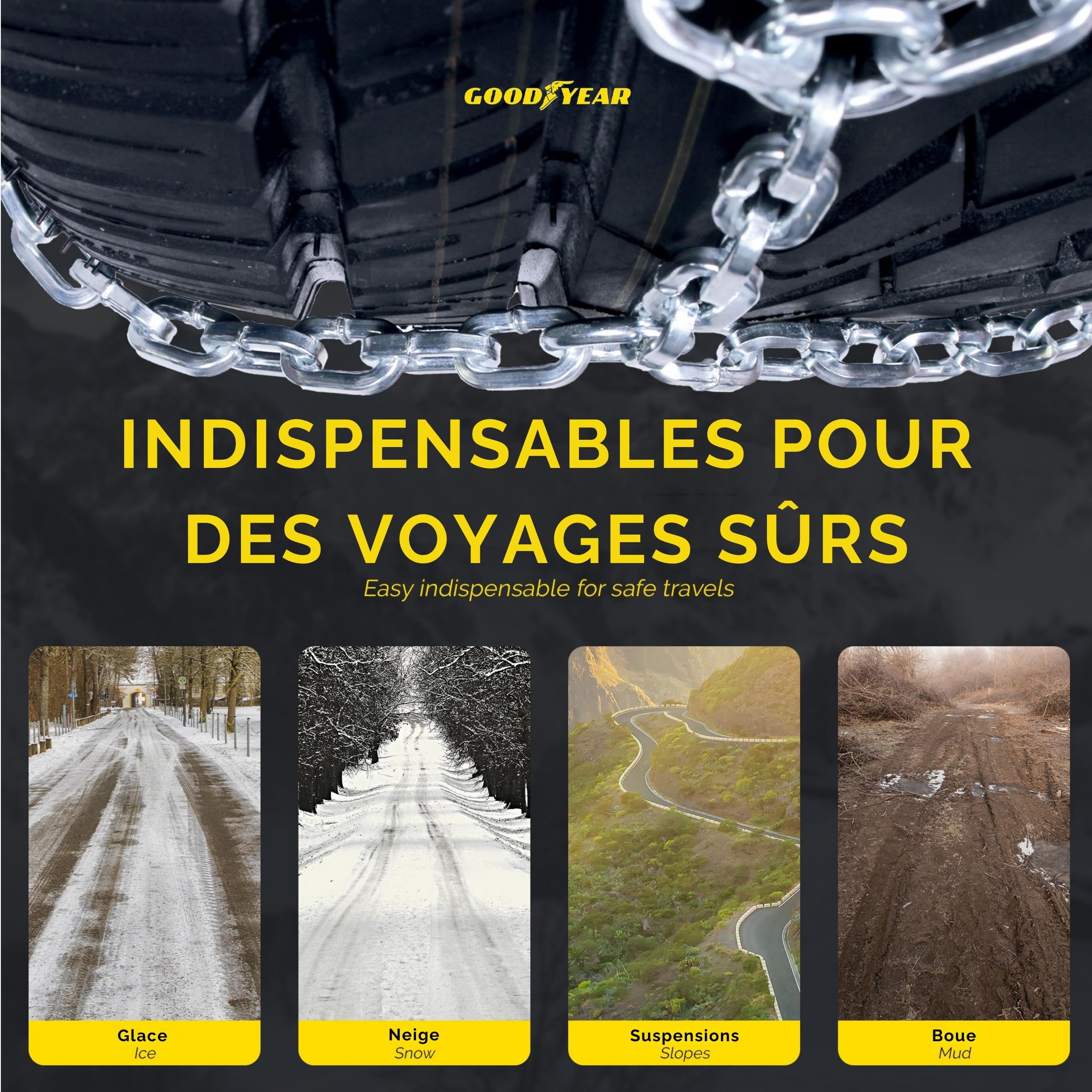 Goodyear 77930 "12mm" Chaines à neige 12 mm, Taille 225, Convient pour les SUV, véhicules utilitaires, 4x4, Homologation TUV et ÖNORM