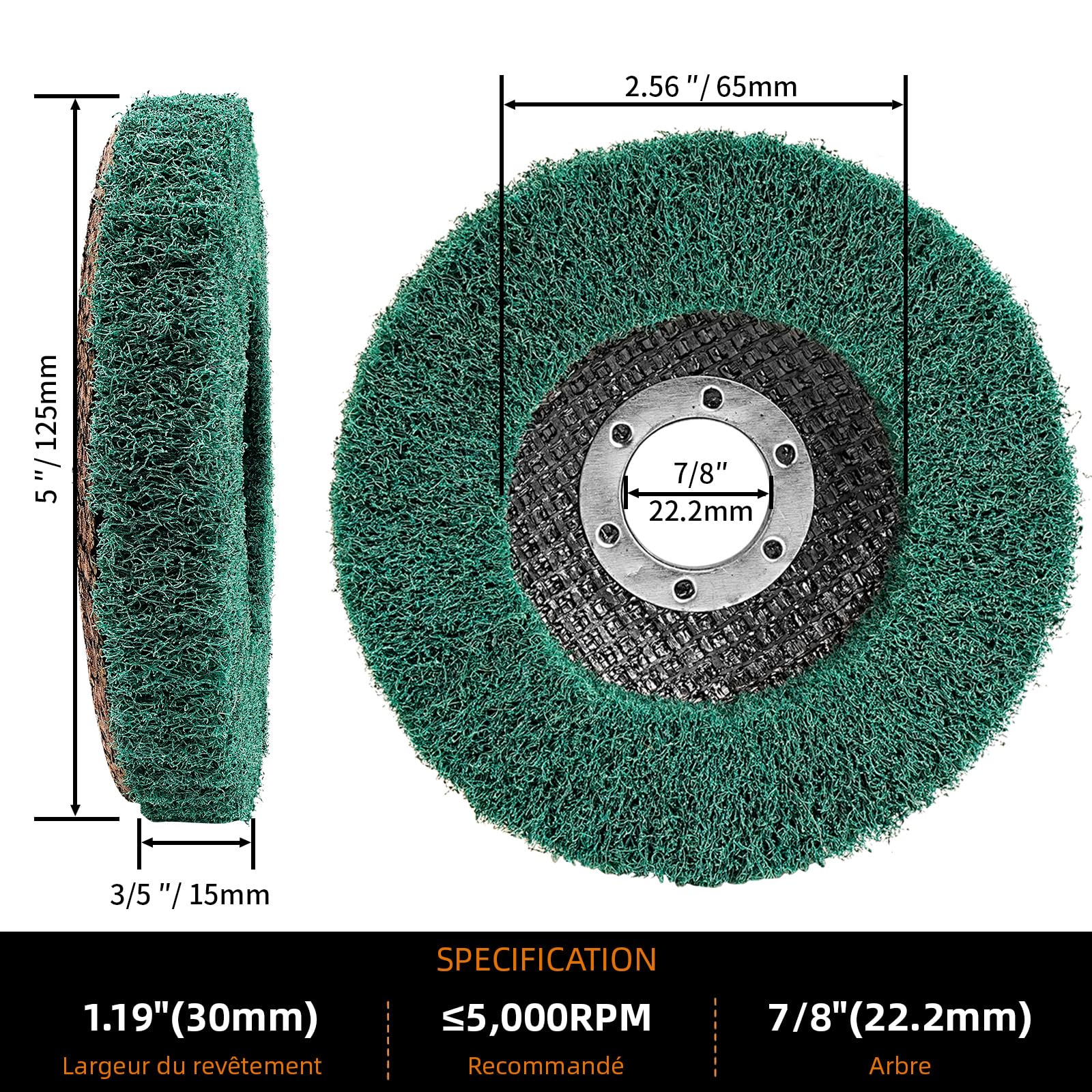 SI FANG 12,5 x 2,2 cm Disco di levigatura a lamelle in fibra di nylon, Set di 8 Grit 320/180 Ruota di lucidatura per smerigliatrice angolare, per la pulizia, la sbavatura e la rimozione della ruggine