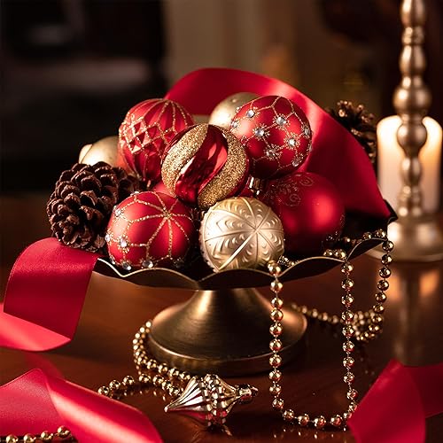 Miniatura 4 de Valery Madelyn Juego de Adornos de Navidad, 30 unidades de 2 pulgadas, Adornos de Bolas Rojas y Doradas Irrompibles para Árbol de Navidad a Granel,