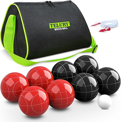 Miniatura 10 de Juego de bolas de bochas de 3.937 in de tamaño y peso reglamentarios para césped, juegos de Bocci de playa para 2-8 jugadores (verde y rojo)