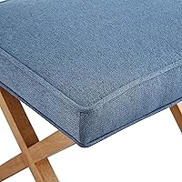 Vista 5 de Yaxa Basics Small Ottoman Foot Rest, Mid-Century Modern X Square Polyester Foot Stool, Indigo Blue, 20"W x 18"D x 18"H