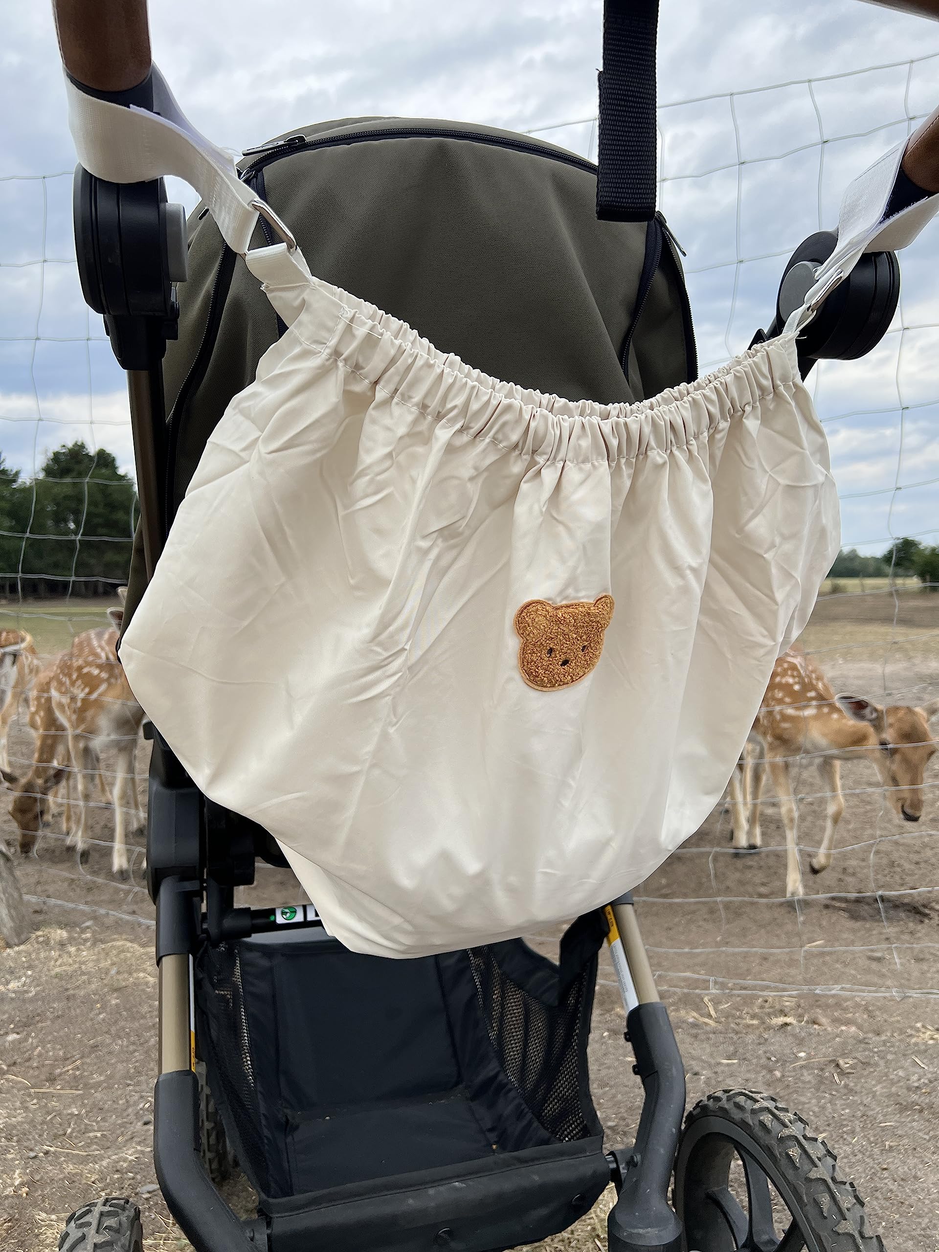 Pram Bag, Universal Bag, Pram, Shopping Bag, Pram Organiser, Changing Bag, Buggy, Beige with Bear, H40cm B70cm T3cm - Image 2