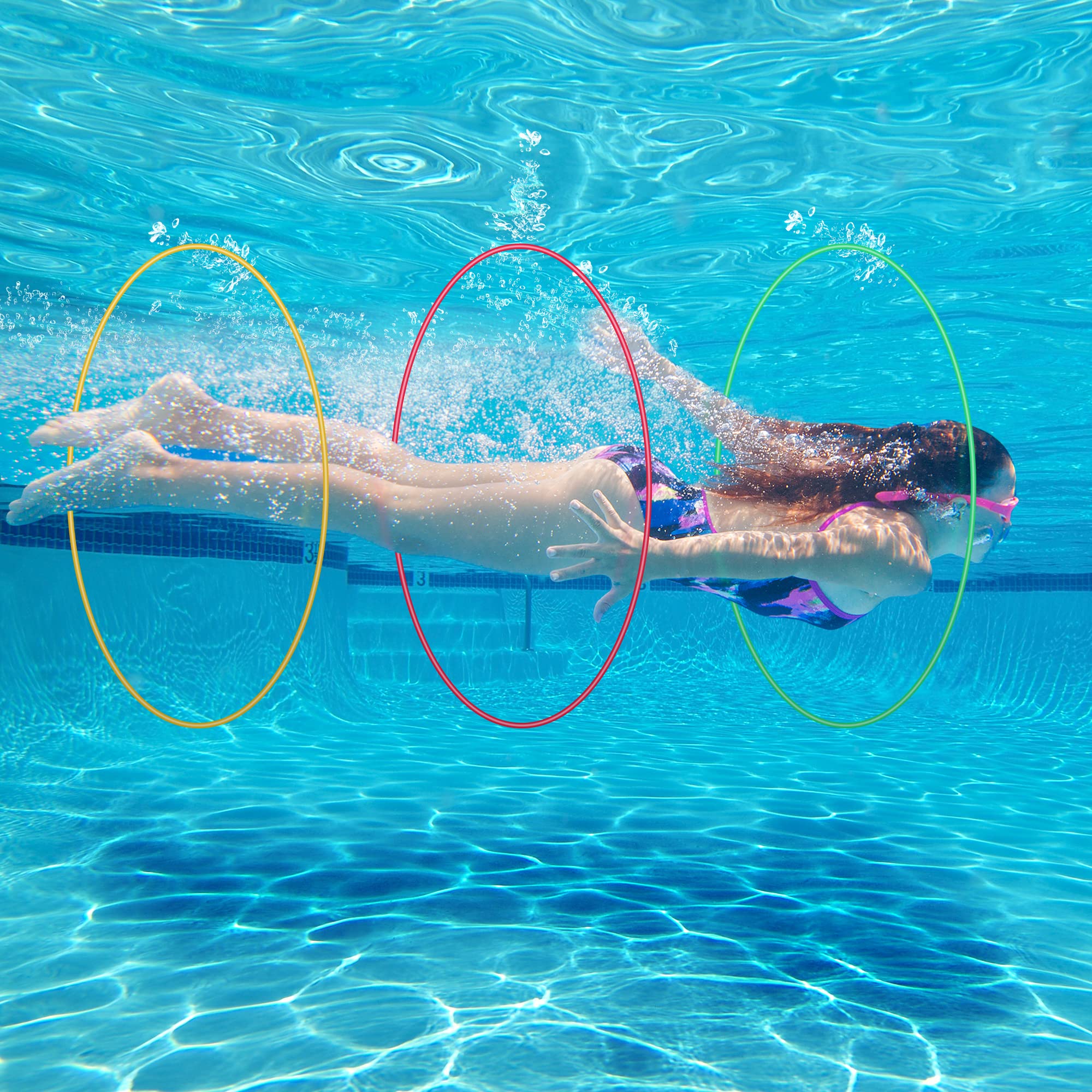 Hohean3 Pcs Pool Ring Swim Thru Rings, Float Pool Games for Kids, Underwater Pool Diving Rings Toys Swimming Sport for Summer Pool, Pool Toys for Kids Aged 5, 6, 7, 8, 9, 10, 11,12