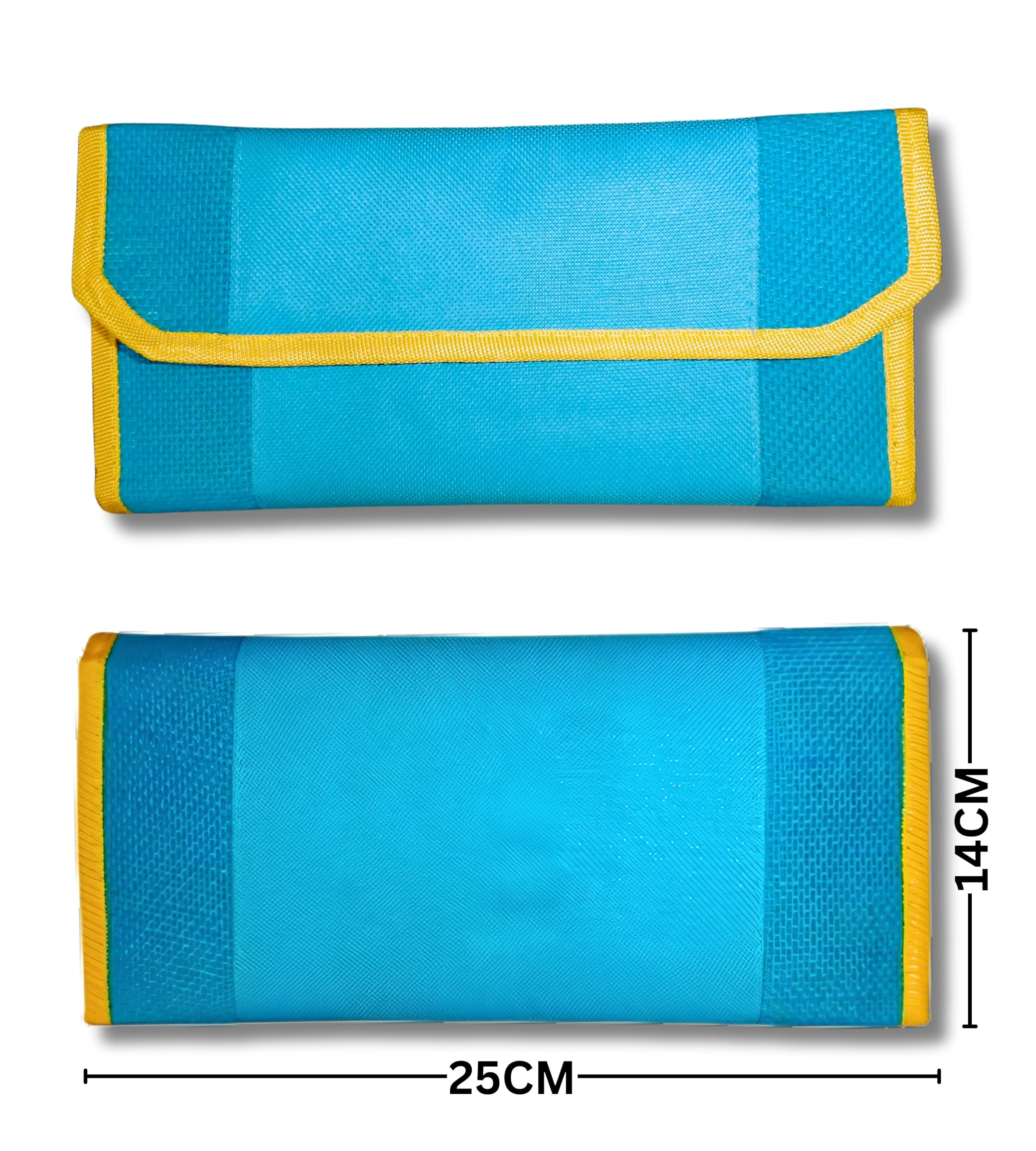AVYRDO Slim Cheque Book Holder with 10 Compartments, Multiple Card Slots, Blending of Jute & Nylon (Blue and Yellow) 3