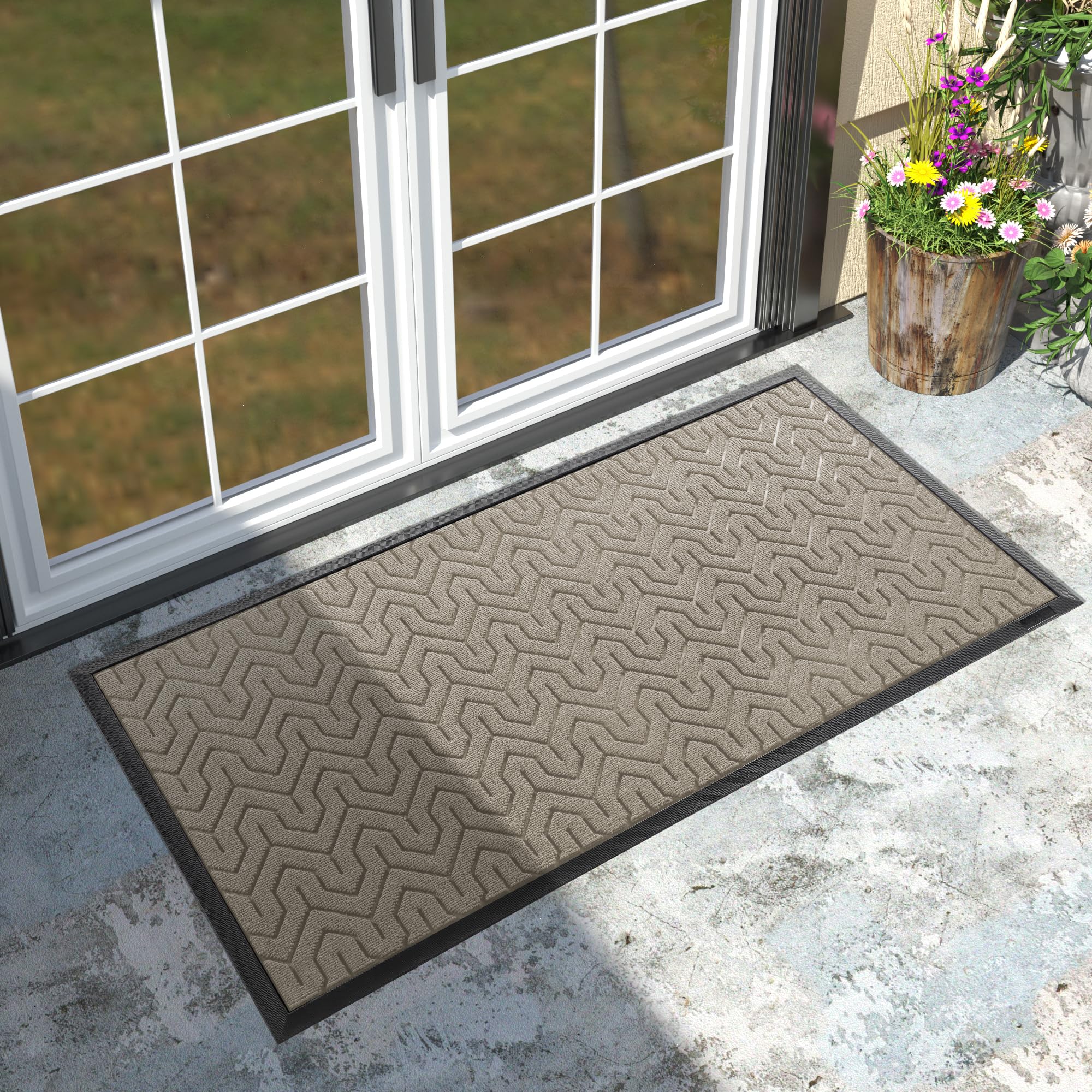 All-Weather Front Door Mat 47x24 - Waterproof Non-Slip Indoor Outdoor Entrance Rug, Low Profile, Heavy Duty For Porch, Patio