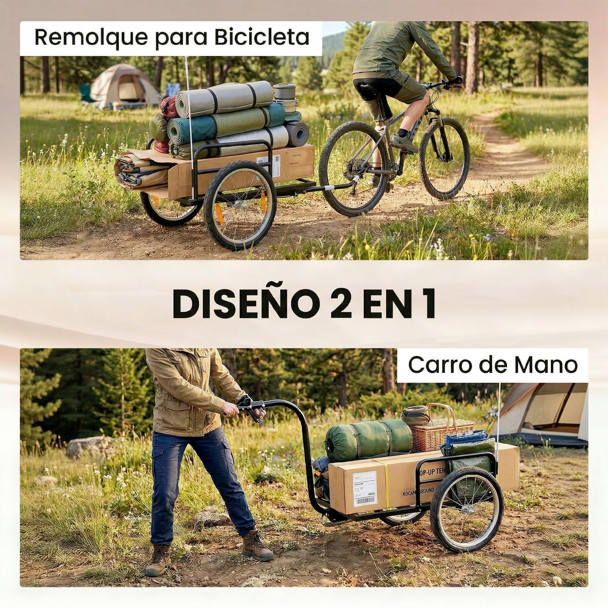 SPORTNOW Rimorchio per bicicletta per carico 40 kg, in acciaio, 145 x 60 x 42 cm, nero | Carrello a mano con bandiera rossa, ruote da 16 pollici, per trasporto bagagli, per biciclette da 22 a 28 pollici