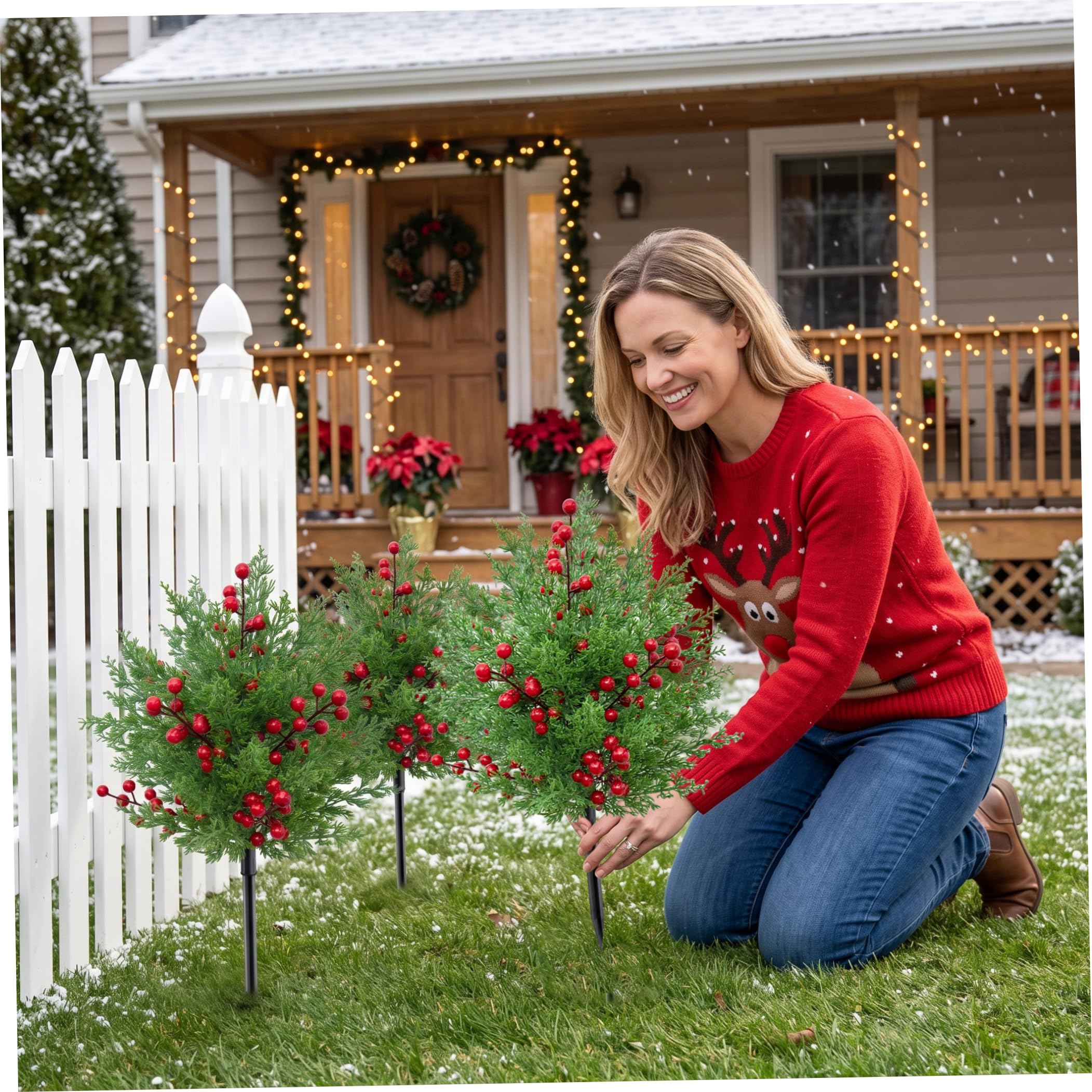 2 arbusti artificiali per esterni artificiali con bacche di albero di Natale artificiale per esterni