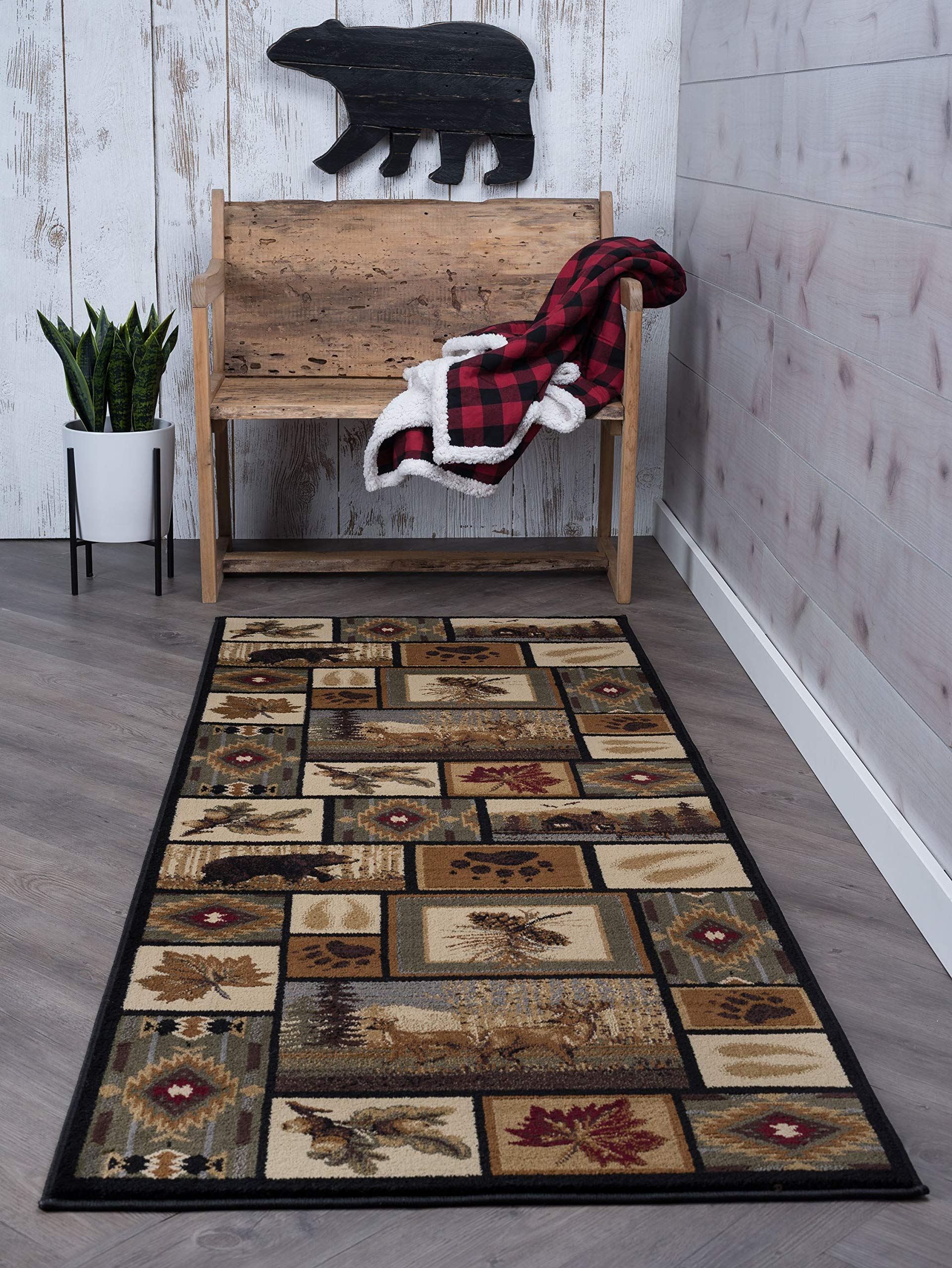 Northern Wildlife Multi-Color 3x8 Hallway Runner Rug - Kitchen Rug, Walkway, Entryway, Foyer for Lodge, Novelty, Farmhouse Style Rustic Indoor Carpet