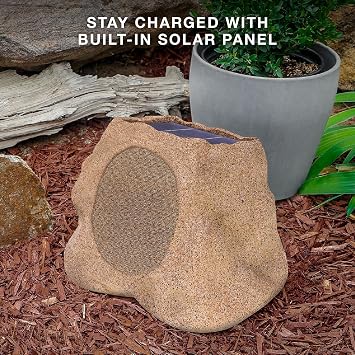 Victrola Rock Speaker Connect, Sand, Wireless Outdoor with Bluetooth 5.3, 22-Hour Battery Life, with Solar Charging, Link Up to 20 Rock Speakers, IP65 Water & Dust Resistant