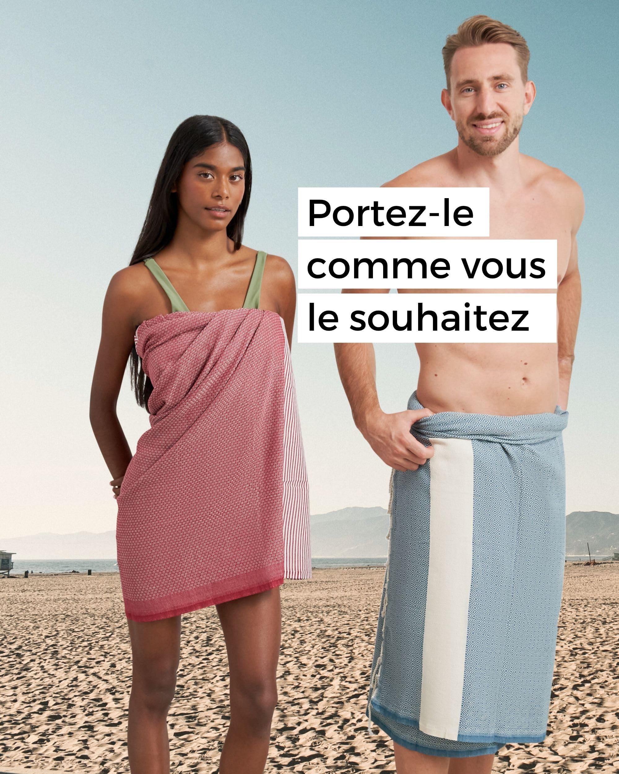 Serviette de Plage XXL - Lot de 2 - Coton | Fouta Plage 100x200 cm, Femme & Homme - Anti Sable, Grande Taille + Compact | Pique-Nique Tapis Drap de Plage Accessoire, Serviette Plage