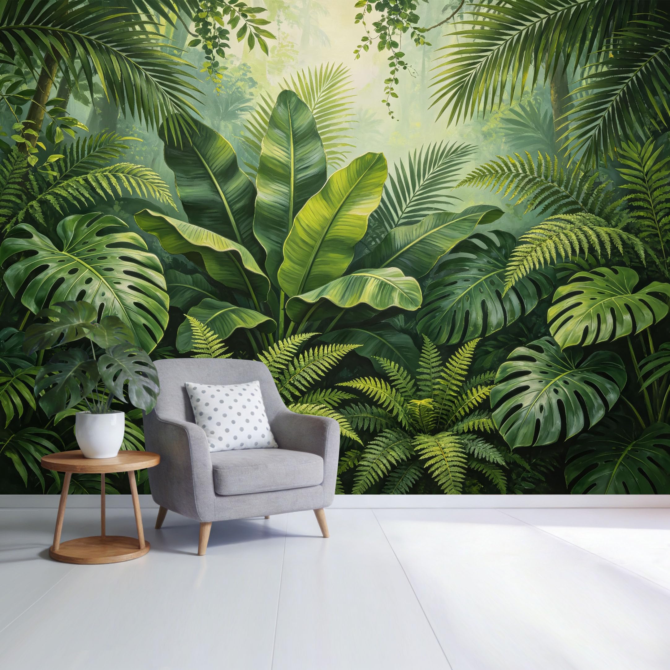 Custom Size Wall Mural Tropical Jungle Green Palm Leaves Banana Monstera Fern Botanical Pattern SelfAdhesive Wall Fabric Removable Wallpaper for Home Office Decor