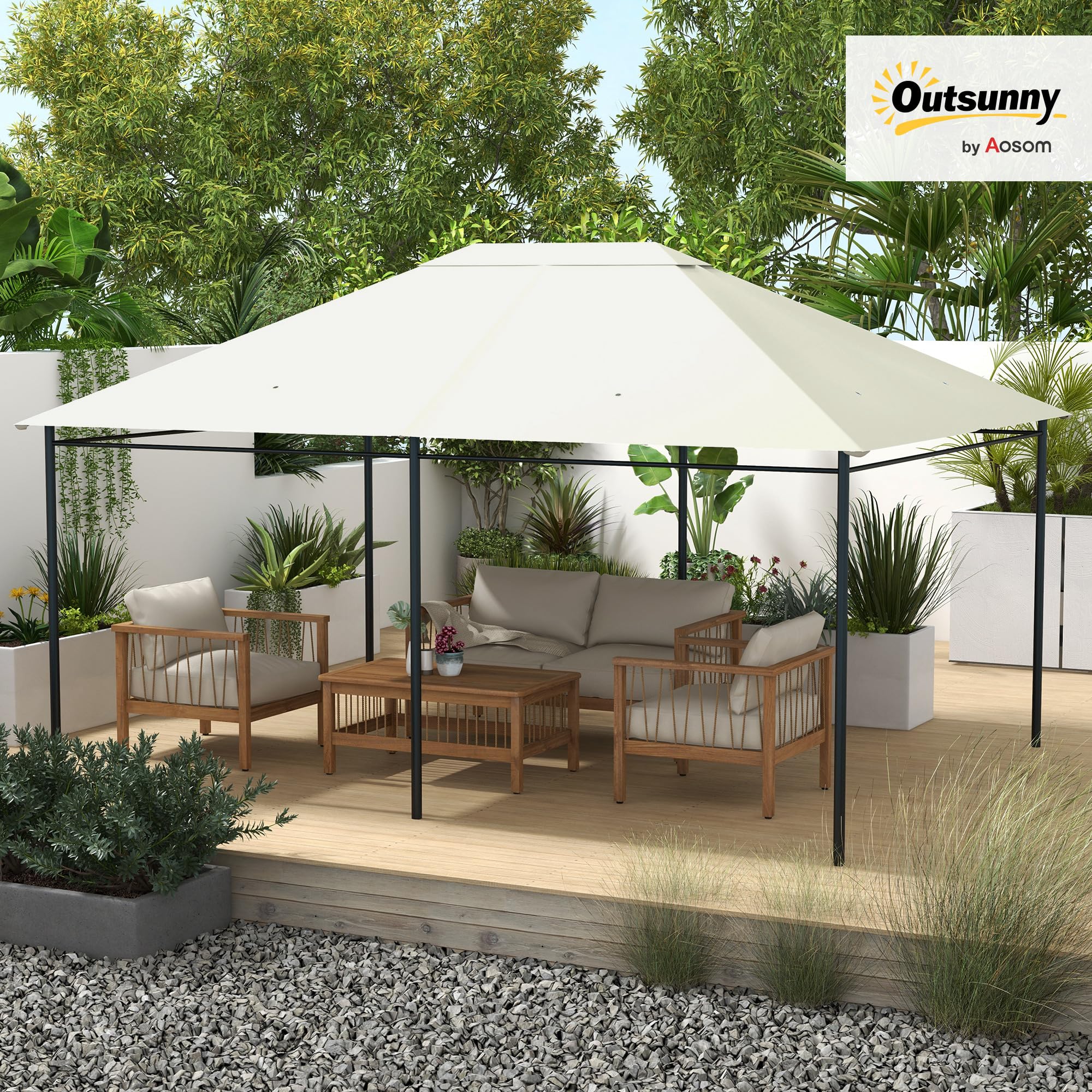 Outsunny - Lienzo de repuesto para pabellón carpa de techo de repuesto, cenador de jardín, tejido de poliéster de alta densidad, 180 g/m², anti UV, 3 x 4 m, color crema