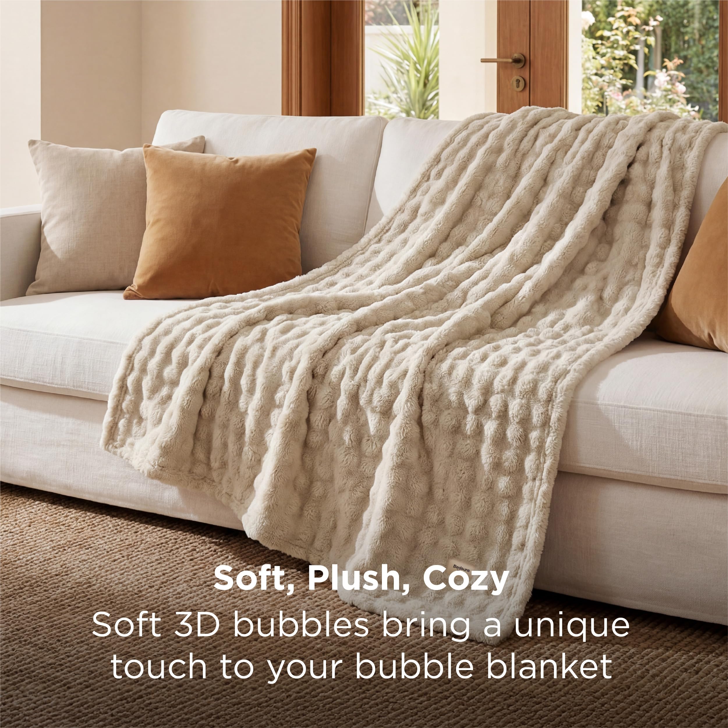 Best Cozy Blanket Picks for 2026 2 Bedsure 3D Fleece Bubble Blanket for Couch - GentleSoft Beige Throw Blanket for — product photo