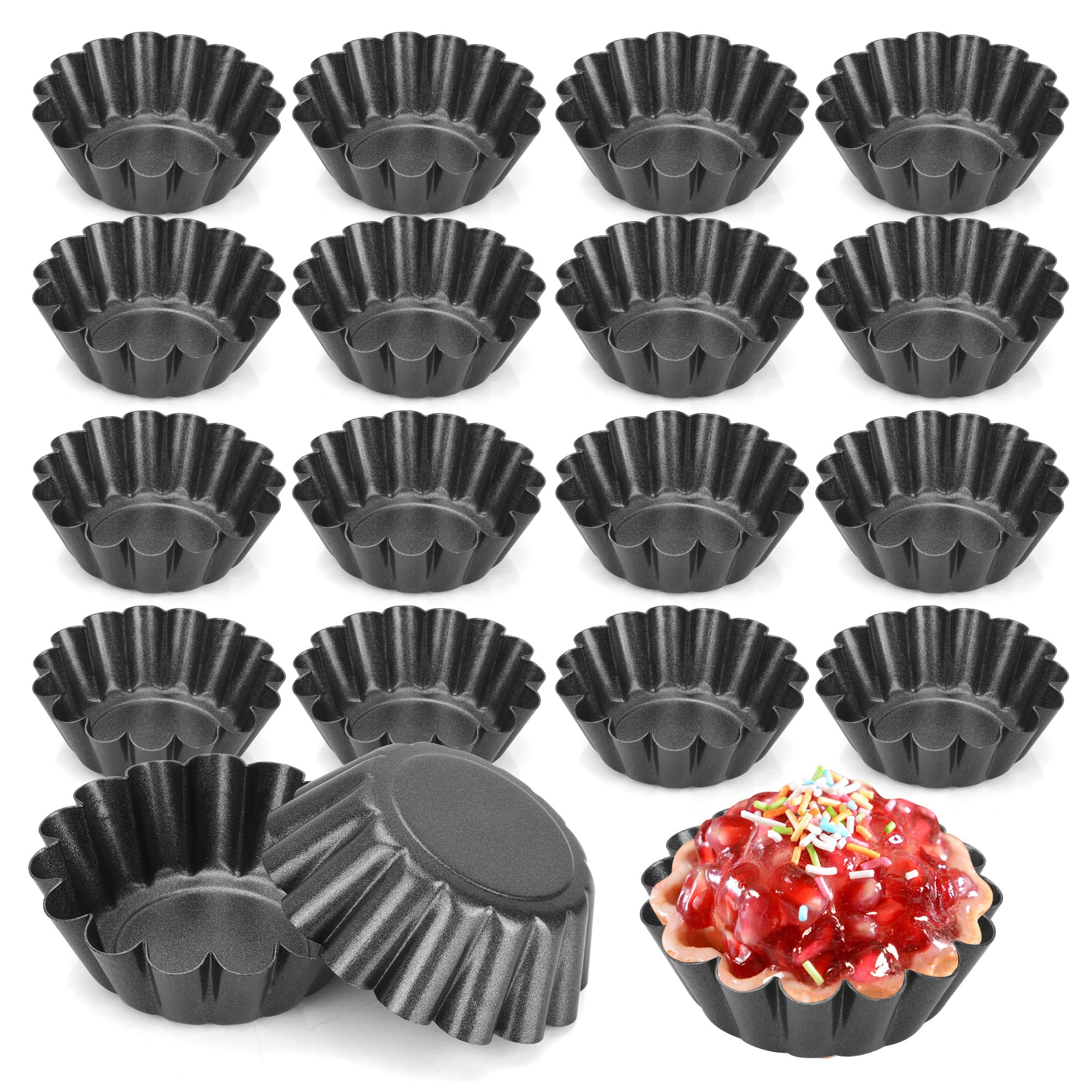 20 Mini moules à quiche en acier carbone anti-adhésif 6,5 cm noir