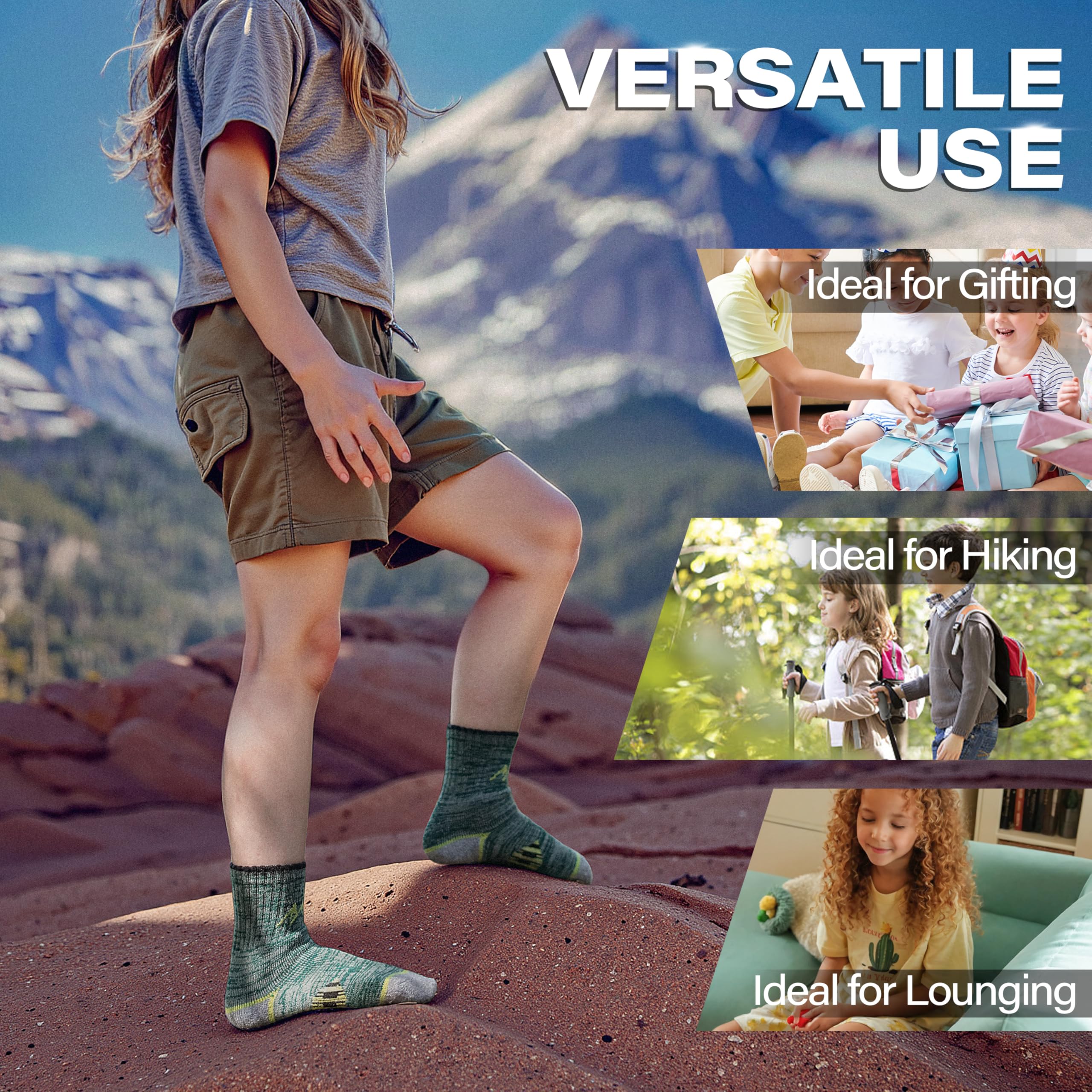 ANTSANG Chaussettes Marche Randonnée Laine Mérinos Enfants Garçons Filles Tout-petits Thermiques Chaudes Hiver Épaisses Rembourrées Neige Ski Crew Chaussettes Bas