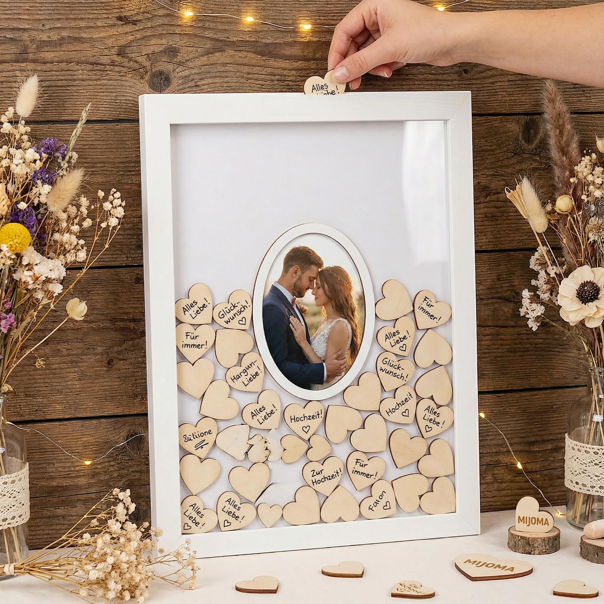 SelfTek Libro Degli Ospiti In Legno Con Cuori E Cornice – Per Matrimonio E Battesimo - 4