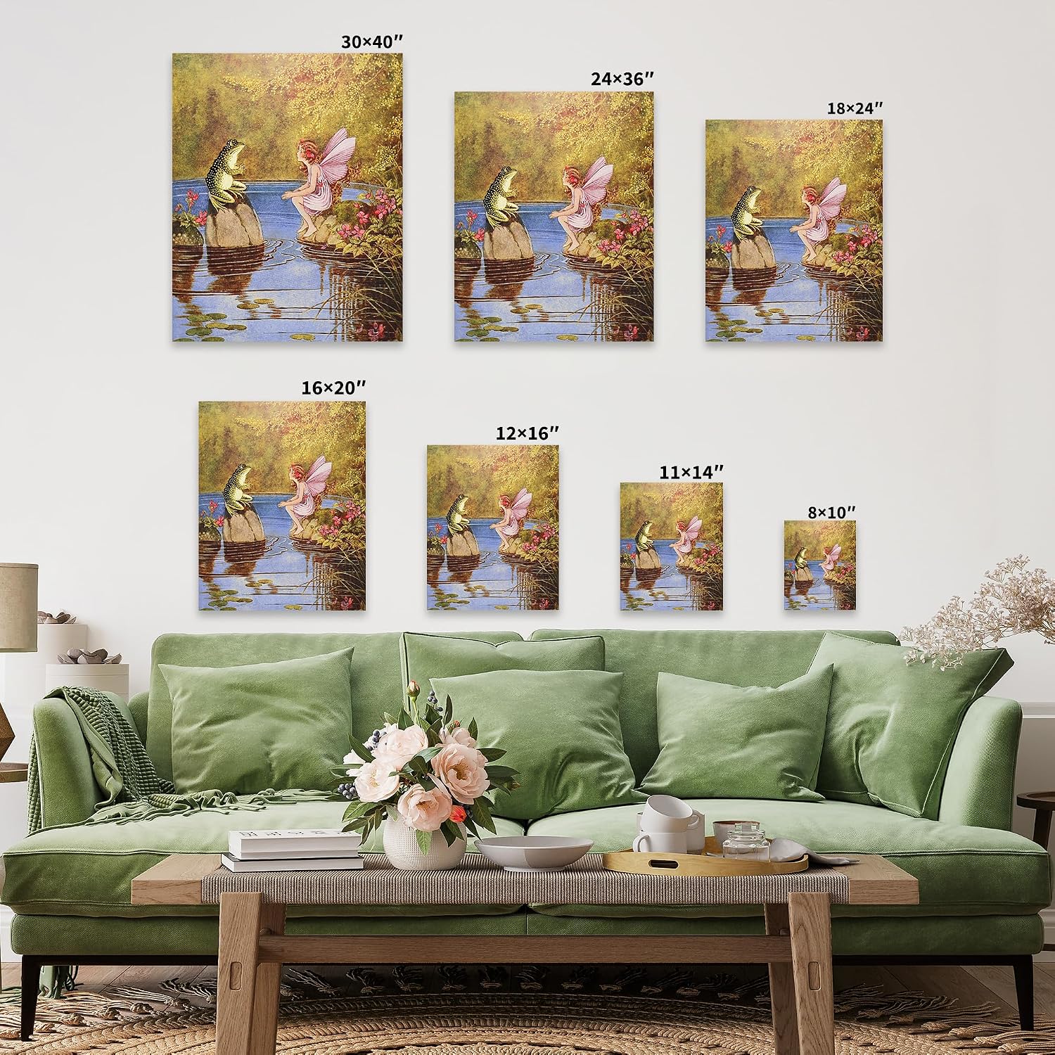 Monem Art The Little Green Road To Fairyland Canvas - Frog and Fairy Print - Lake Art - Children's Book Wall Design - Great Nursery or Kid's Room Wall Decor - Available in 8x10 to 30x40