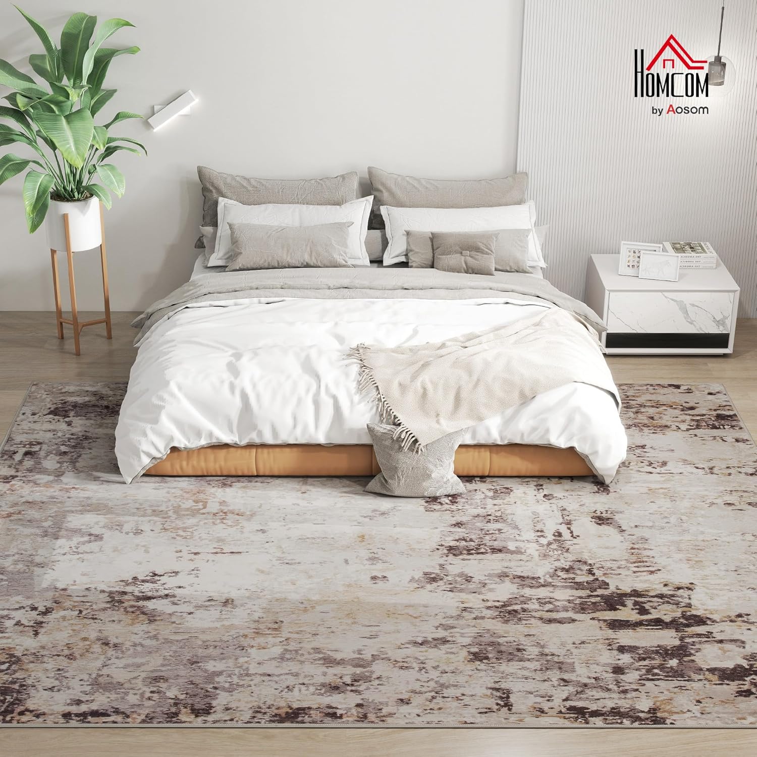 HOMCOM Area Rug 8x10, Machine Washable Rug, Distressed Non-Slip Modern Abstract Floor Cover Foldable Carpet for Living Room, Bedroom, Dining Room, Mixed-Brown