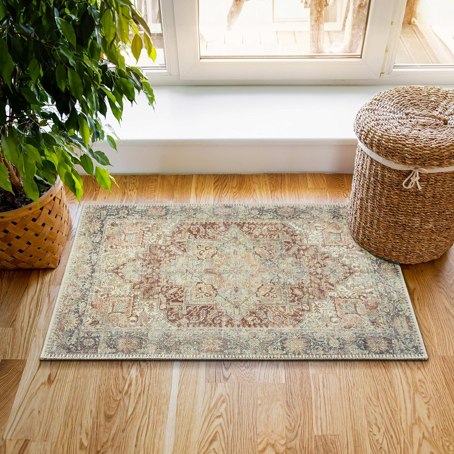 RugOver Machine Washable Area Rug, Pet-Friendly and Non-Slip Indoor Carpet for Kitchen, Bathroom, Living Room, Home Floor Decoration (Soft Multicolor, 2' x 3')