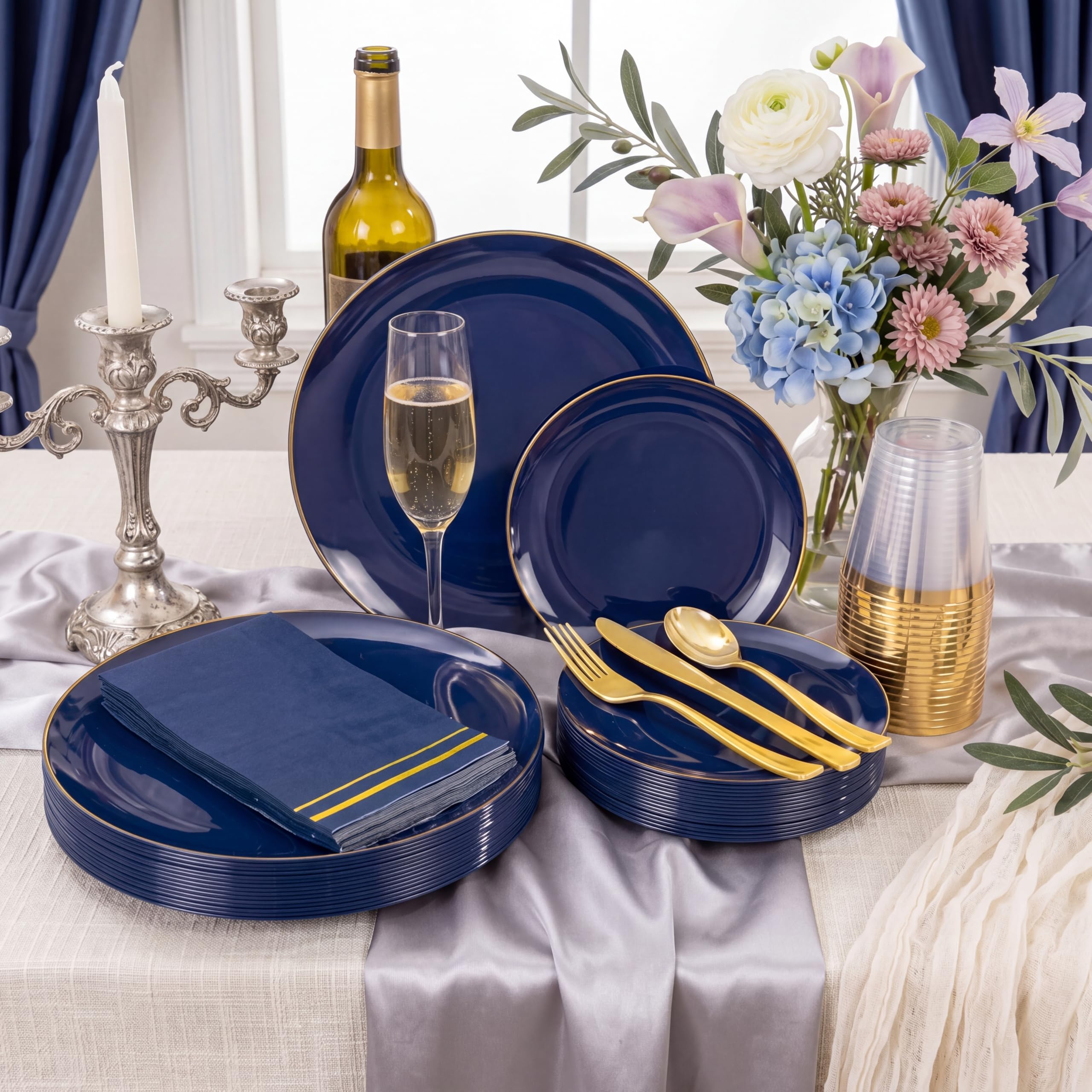 Blue Plastic Plates - 350 Piece Party Set -5