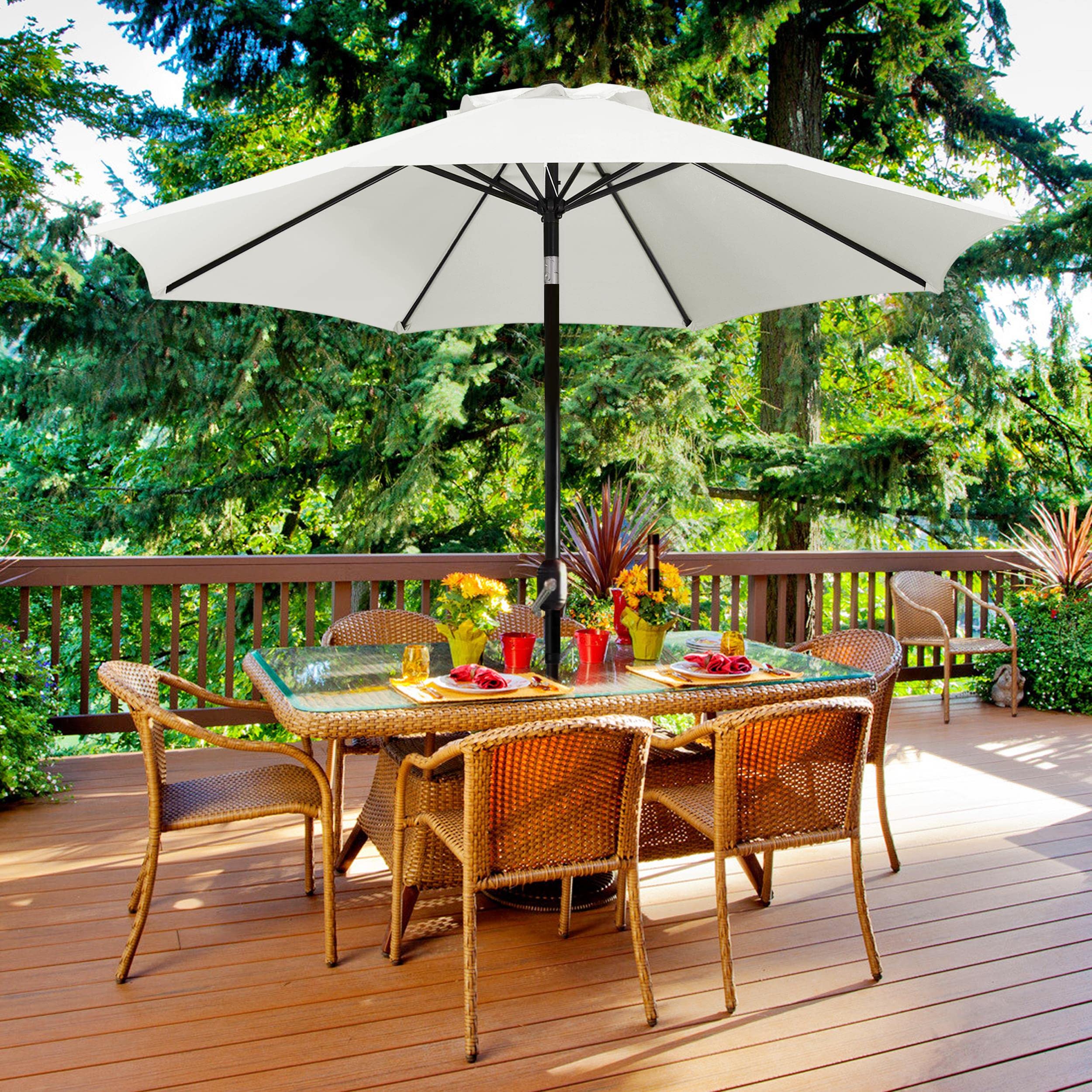 Yaheetech Parasol przeciwsłoneczny, balkonowy, na rynek, okrągły, z 8 żebrami, 270 cm, parasol z korbą, wodoodporny, ochrona przed promieniowaniem UV, kremowy
