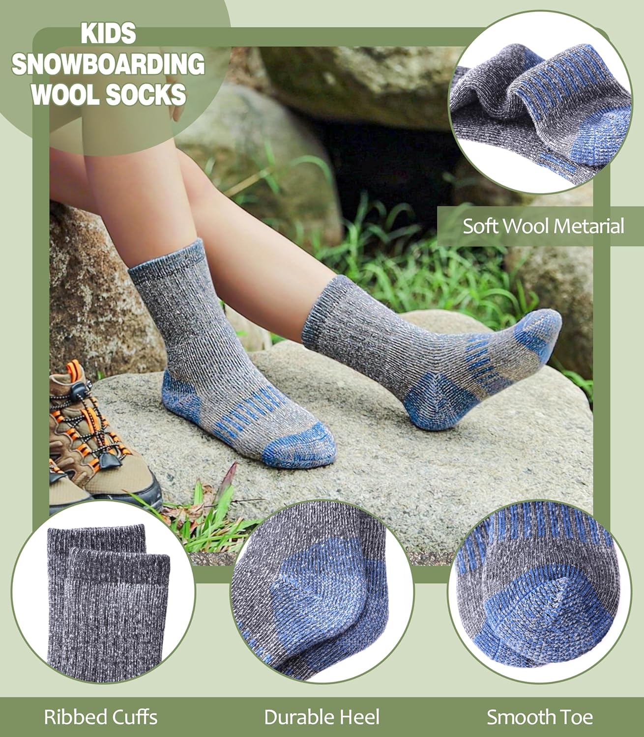 LANLEO Kids Merino Wool Hiking Socks Boys Girls Winter Thermal Warm Thick Cozy Cushion Boot Crew Socks - Image 5