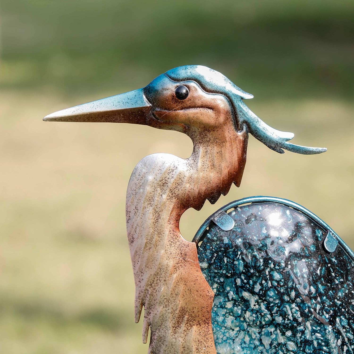 TERESA'S Collections Blue Heron Garden Decor for Outside Solar Lights, 39" Glass Lawn Ornaments with Outdoor Lights Decorative Stake, Yard Art Decorations Outdoor for Patio Gifts for Mom Grandma