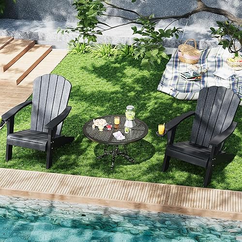 Miniatura 3 de Adirondack - Juego de 2 sillas Adirondack para todo tipo de clima, sillas de exterior de polietileno de alta densidad con portavasos, silla