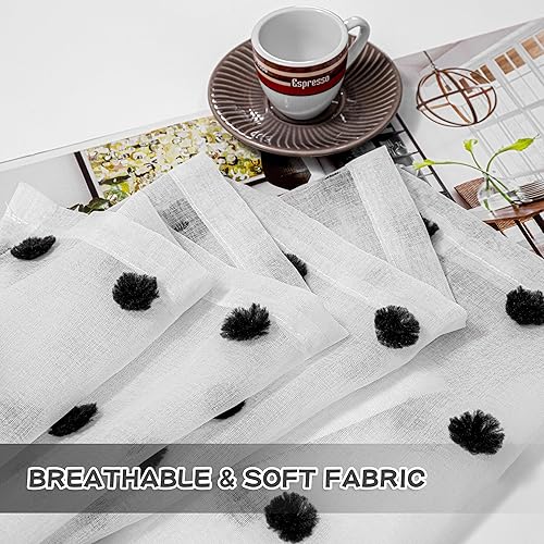 Miniatura 5 de MYSKY HOME Cortinas cortas para dormitorio, cortinas traslúcidas con pompones negros de 54 pulgadas de largo, cortinas para cocina, baño, habitación