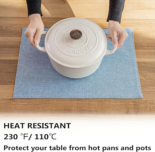 Miniatura 2 de Demetex Juego de 4 manteles individuales azules resistentes al calor, manteles individuales de tela de lino para mesa de comedor para mesas de