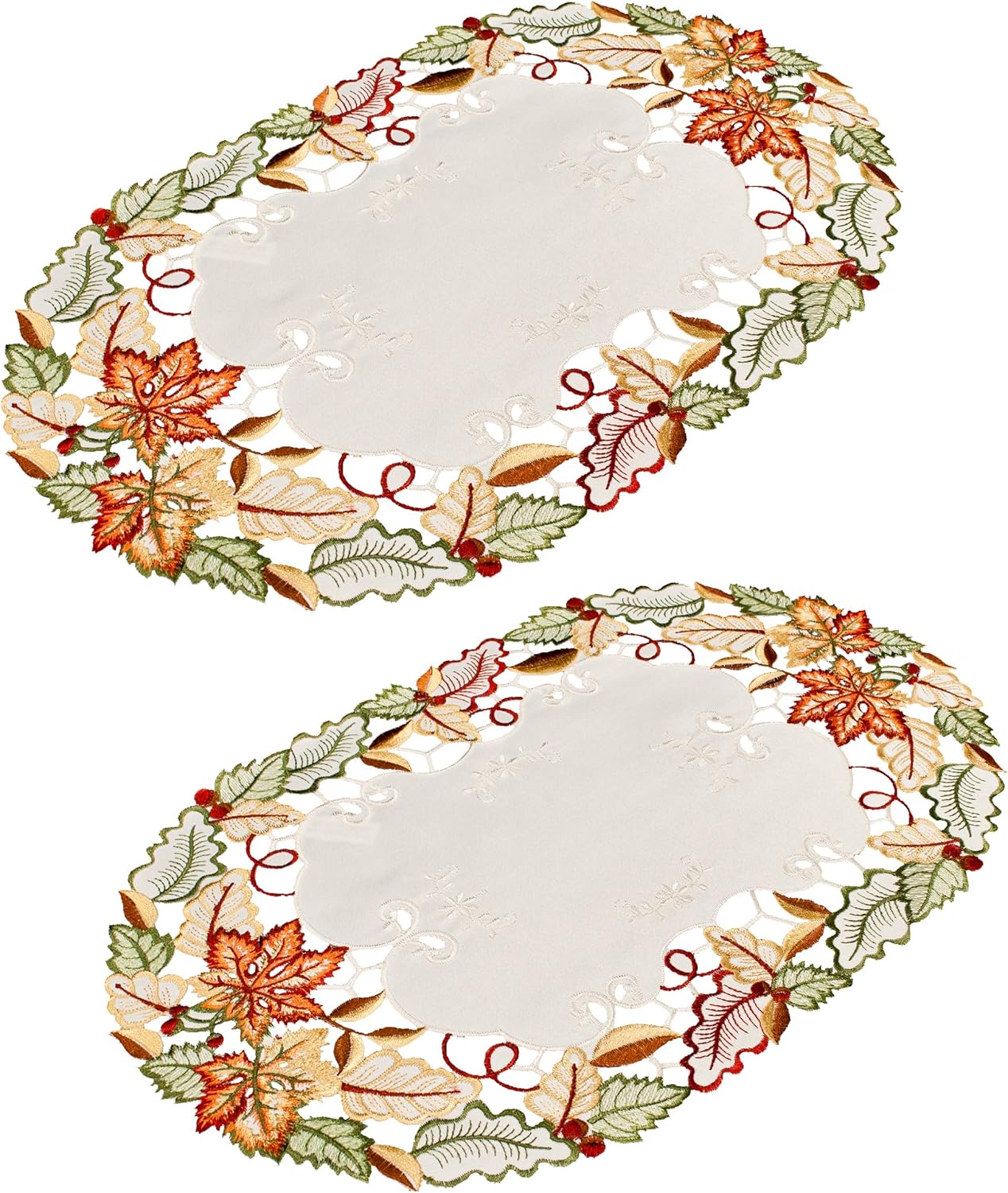 Embroidered Fall Maple Leaf Place Mats Doilies (11Wx21L Inch Set of 2)