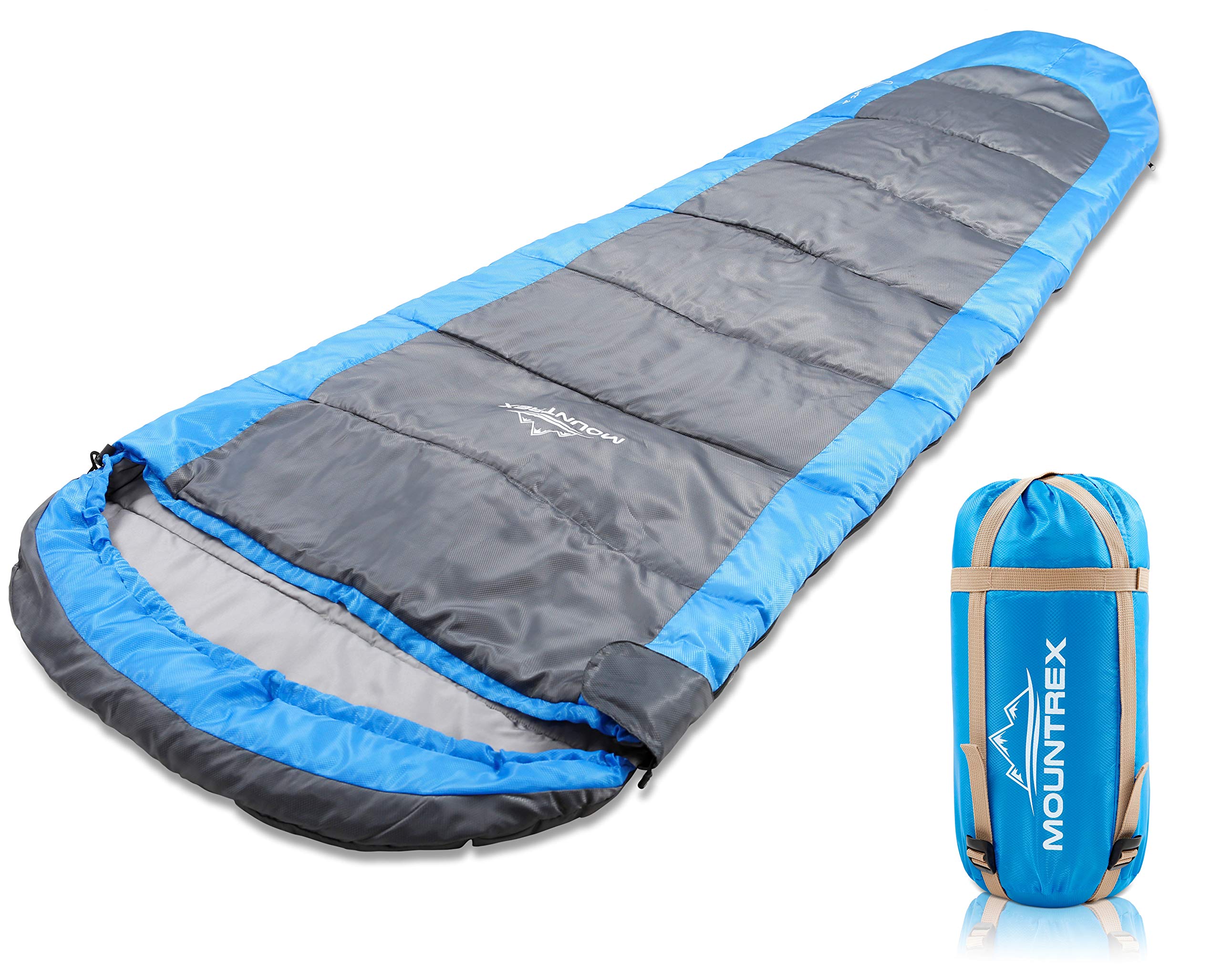 MOUNTREX Sacco a pelo - ultraleggero e compatto (850g) | Sacco a pelo estivo all'aperto - Sacco a pelo mummia (205x75cm) | Small Pack Size | Cuscino da viaggio GRATUITO…