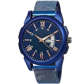 Talgo Analogue Linear Design Round Blue Dial Latest Fashion Minimalist Magnetic Mesh Strap Stylish Wrist Watch for Mens & Boys, Pack of 1 - RMDDBL