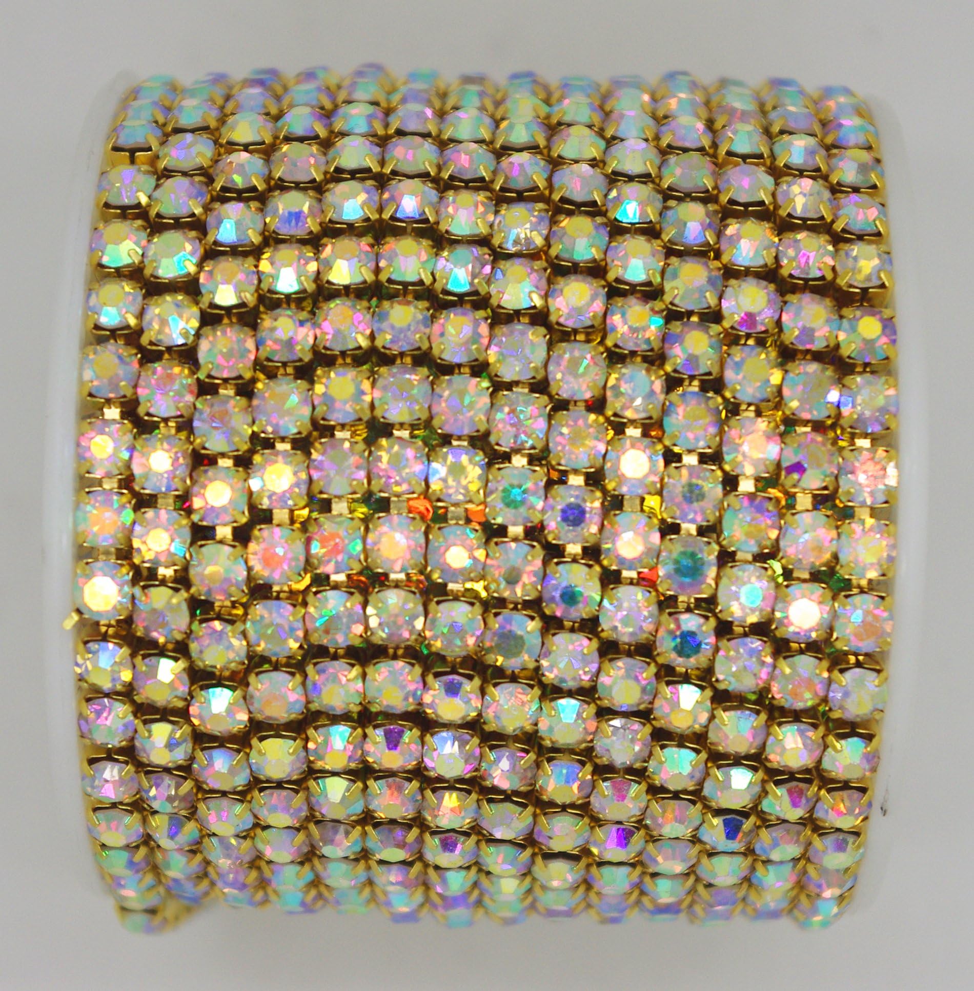 10 Yard Crystal AB Rhinestone Close Chain Clear Trim Sewing Craft (Gold, 4.3mm)