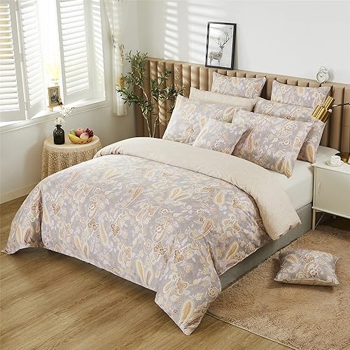 Miniatura 2 de FADFAY Elegante juego de funda de edredón de cachemira, ropa de cama clásica de cachemira dorada, transpirable, 100% algodón percal, ultra suave,