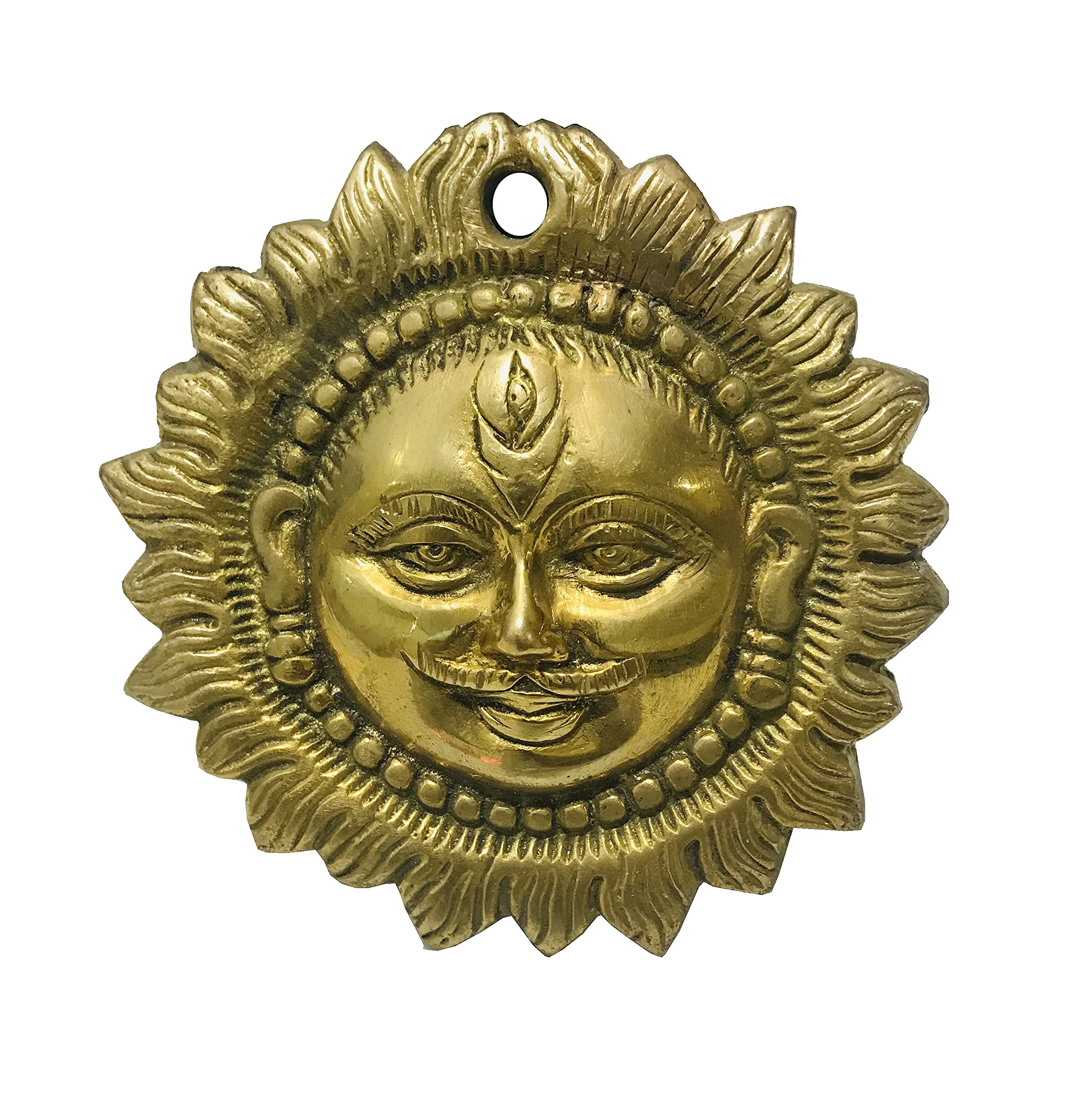 Gavya International Brass Sun God Idol Surya Dev Wall Hanging Brass Suraj Devta Vastu Home decor accent Dia- 4 inch
