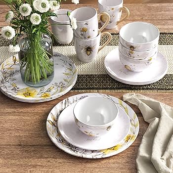 Amazon.com | Bee Sweet 16-Piece Ceramic Dinnerware Set