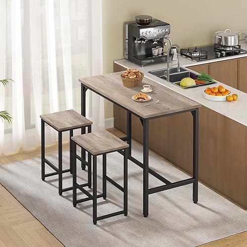 Miniatura 3 de Yaheetech Juego de mesa de comedor de 3 piezas, juego de mesa de pub industrial de 47.5 pulgadas, mesa de cocina de altura de mostrador con