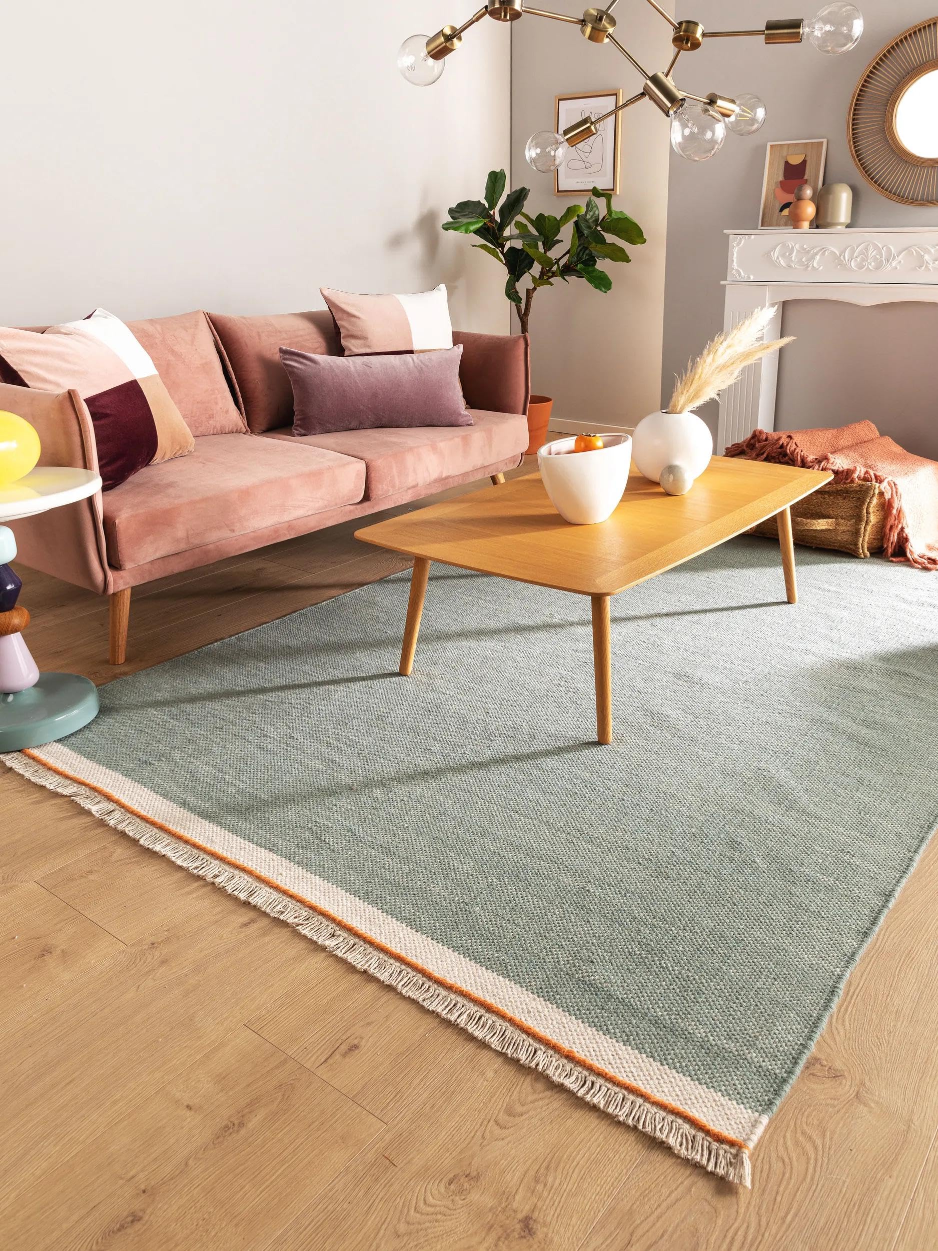 benuta Tapis en laine pop Karla - Menthe 200 x 300 cm - Coton, Laine - Rectangulaire & Style : uni, Hygge & Cozy, Minimaliste - Facile d'entretien pour salon chambre à coucher