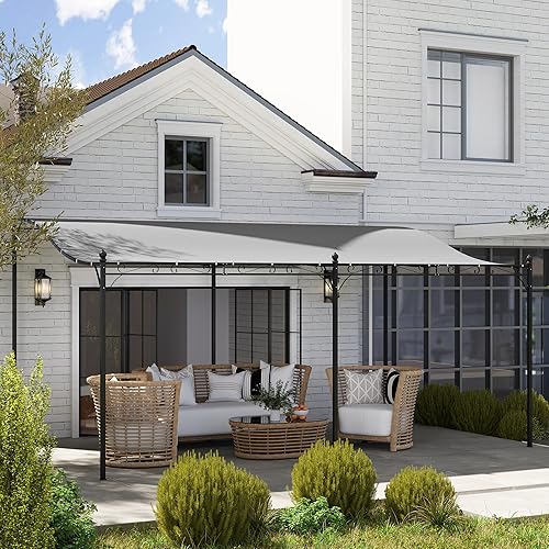 Miniatura 87 de Outsunny Pérgola de aluminio para patio de 10 x 13 pies con toldo retráctil para pérgola, refugio de sombra para porche, fiesta al aire libre, Marrón