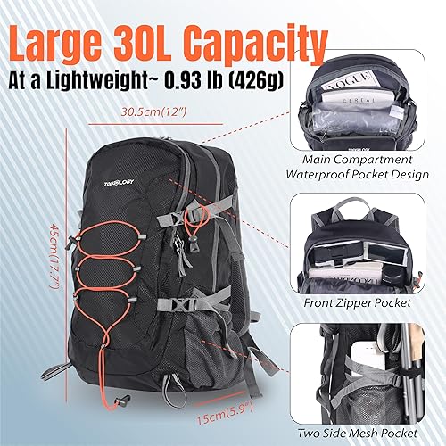 Miniatura 2 de TREKOLOGY Mochila ligera impermeable de 30L  Mochila plegable y duradera para hombres y mujeres con correa para el pecho y múltiples compartimentos