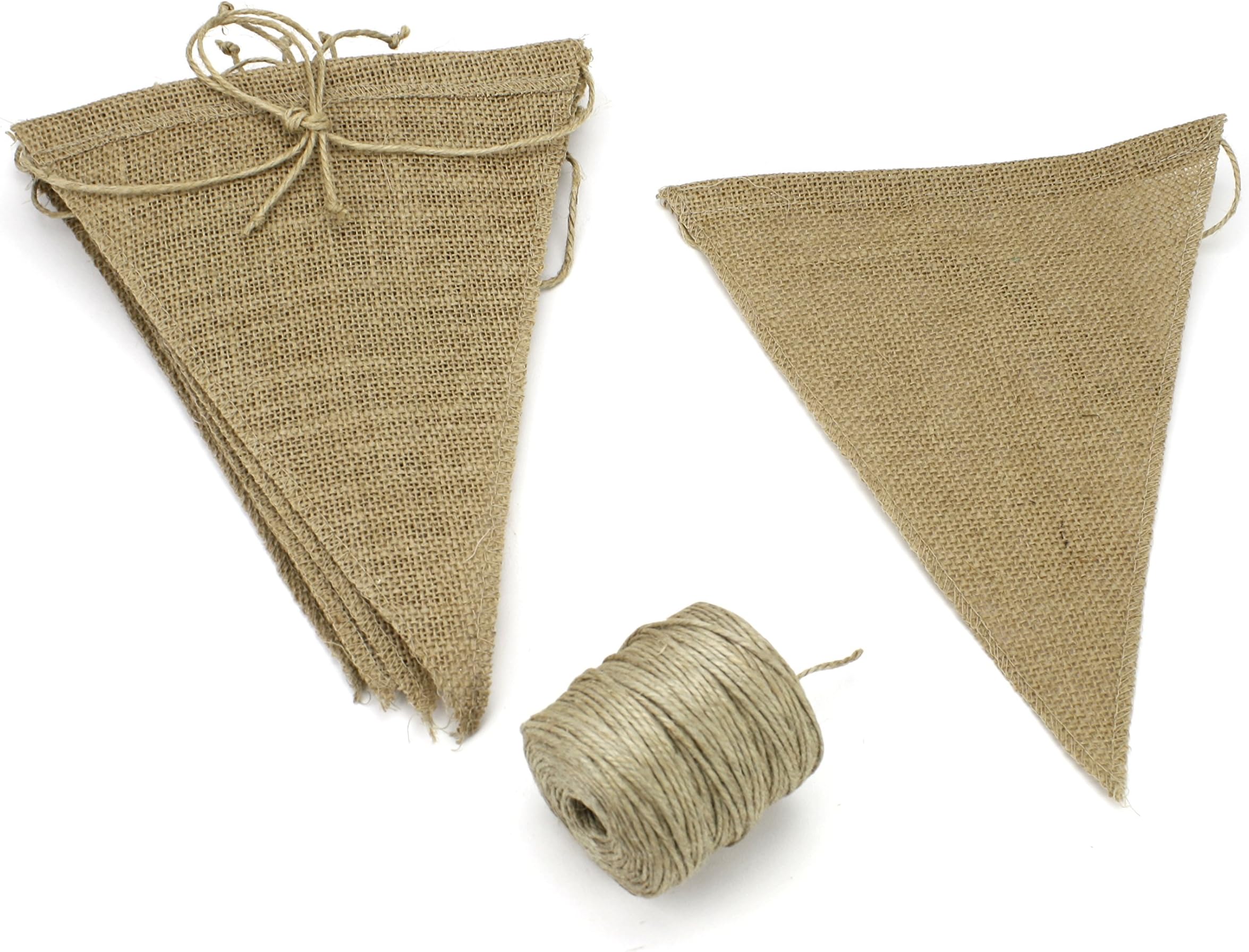 Burlap Banner Kit DIY- 14 Flags (Natural) and 225' Jute Twine