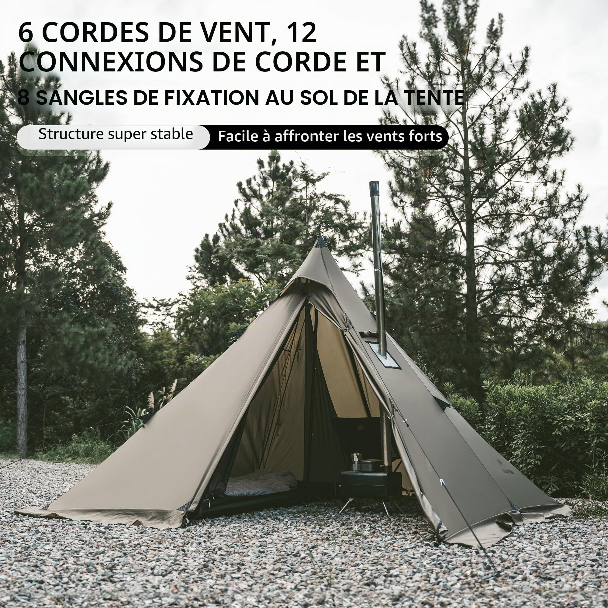 Naturehike Tente tipi pour 3 à 4 personnes, imperméable, coupe-vent, montage facile, tente pyramidale pour extérieur, camping, famille