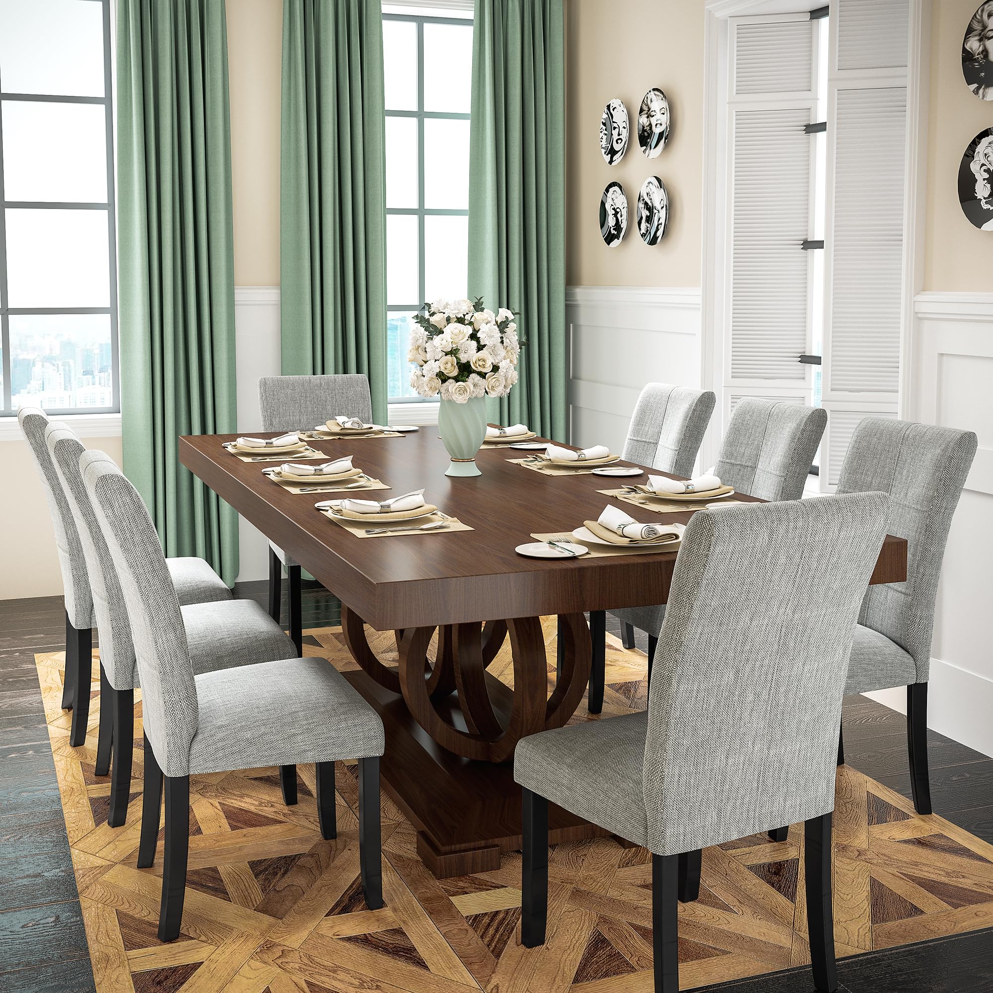 PADMA HOUSE Sedia Da Pranzo In Legno Massello Con Imbottitura – Schienale Alto, Tappezzeria In Flanella, Per Cucina E Ufficio