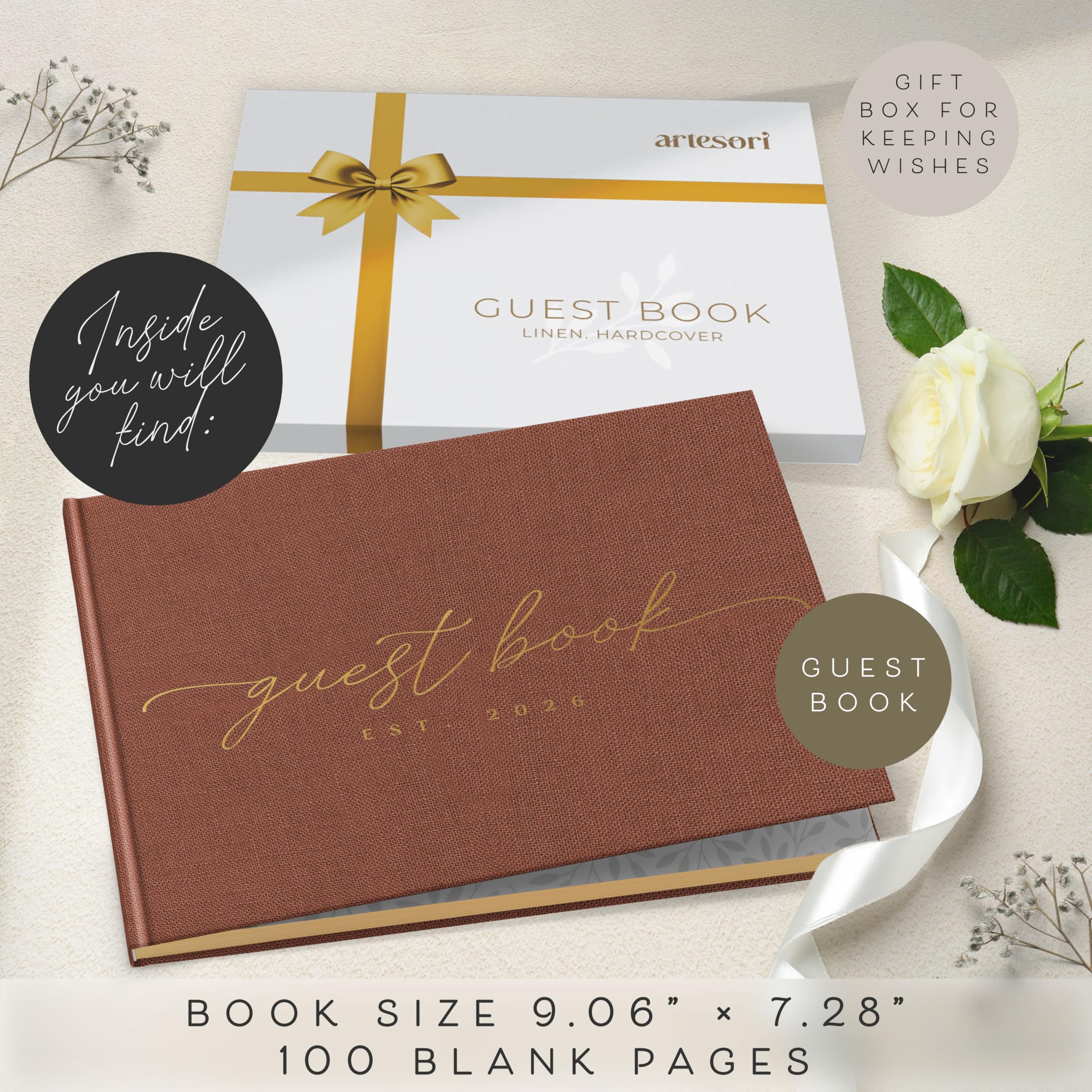 Est. 2026 Edles Gästebuch mit 100 Blanko-Seiten – Leinen-Gästebuch zum Unterschreiben für besondere Anlässe – Hochzeit, Babyparty, Geburtstagsparty – Hardcover Gästebuch zum Einfügen von Fotos
