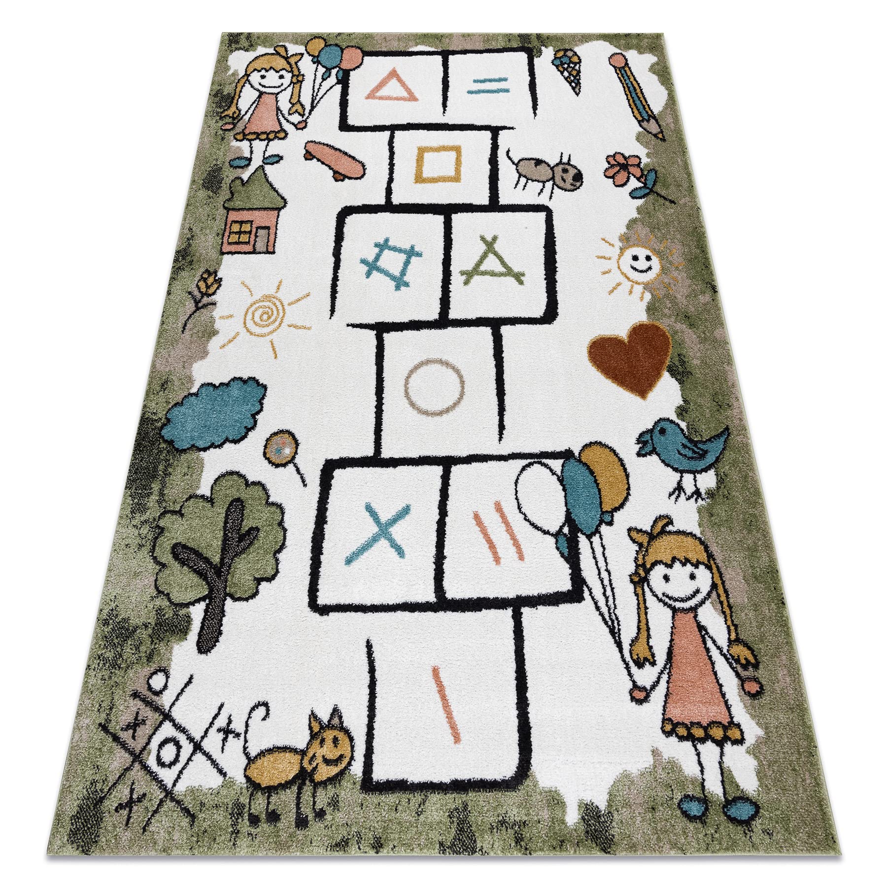 Tapis fun hop pour enfants, la marelle, animaux vert 160x220 cm