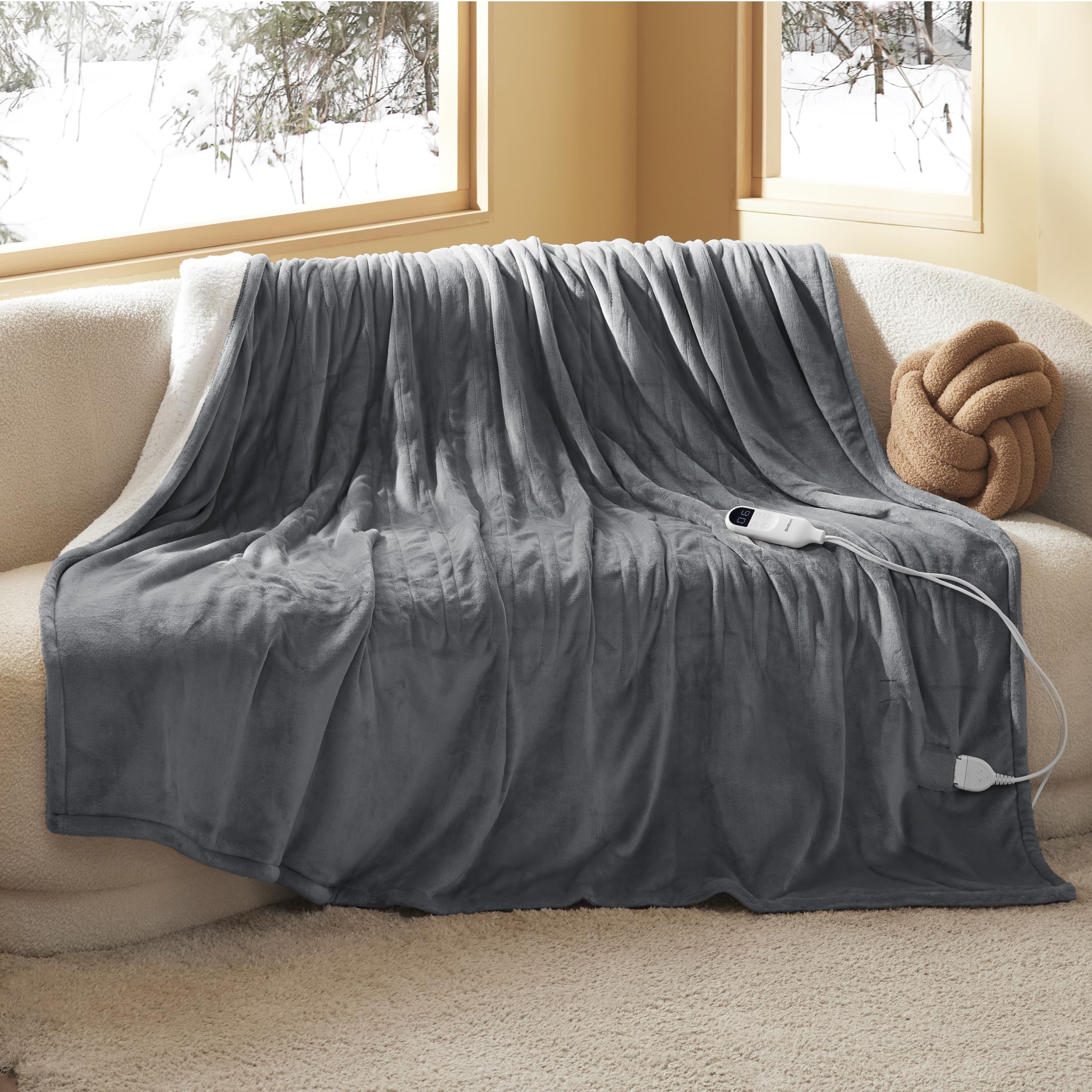 Bedsure Electric Blanket 180 x 200 cm, Automatic Shut Off, 6 Heat Levels, 10 H Timer, 8 H Overheating Protection, Cozy for Home & Office, Grey
