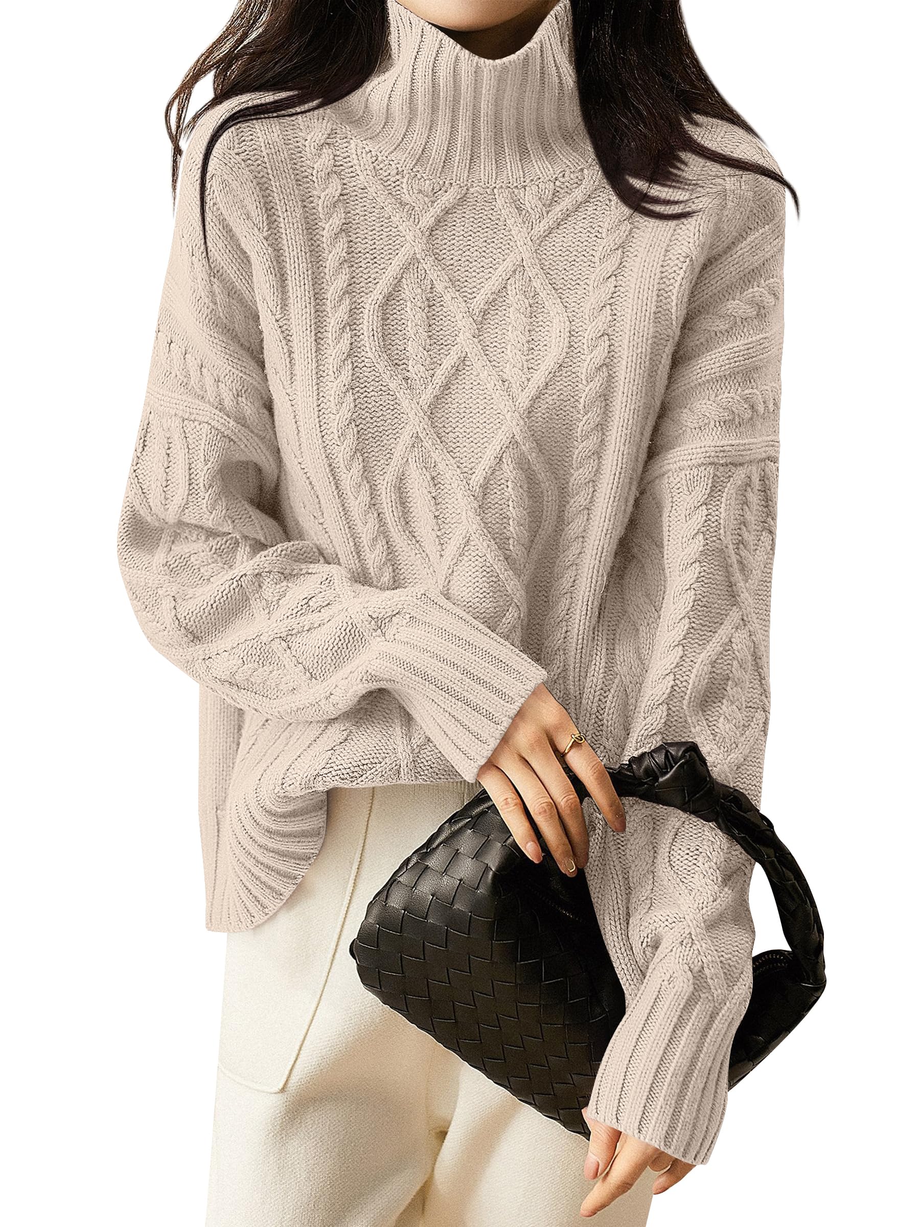 ANRABESS Sweaters for Women Oversized Long Sleeve Turtleneck Cable Knit Casual Loose Pullover Tops 2025 Fall Trendy Outfits