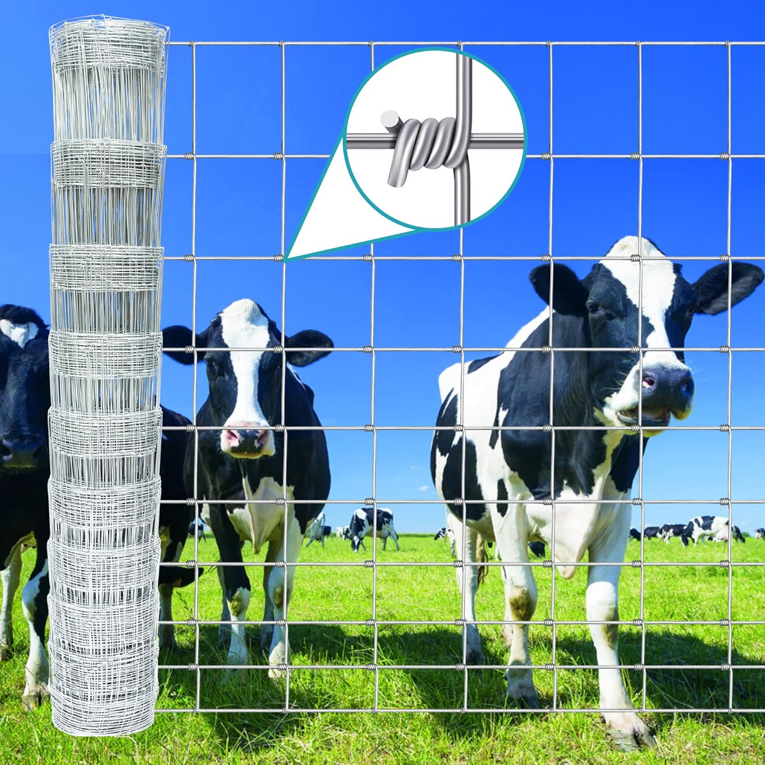 Farm Fence 4ft. x 33ft Galvanized Field Wire Fencing,Heavy Zinc Coating Cattle Fence,Deer Fence,Goat Fence,Hog Wire Fence for Yard Garden & Animals Protection Silver 48inx33ft