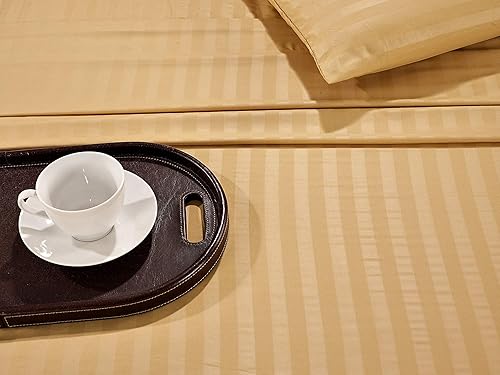 Miniatura 5 de Elegant Comfort Juego de ropa de cama, suave, resistente a las arrugas y a la decoloración (6 piezas), Microfibra, Medallón de rayas dorado, King